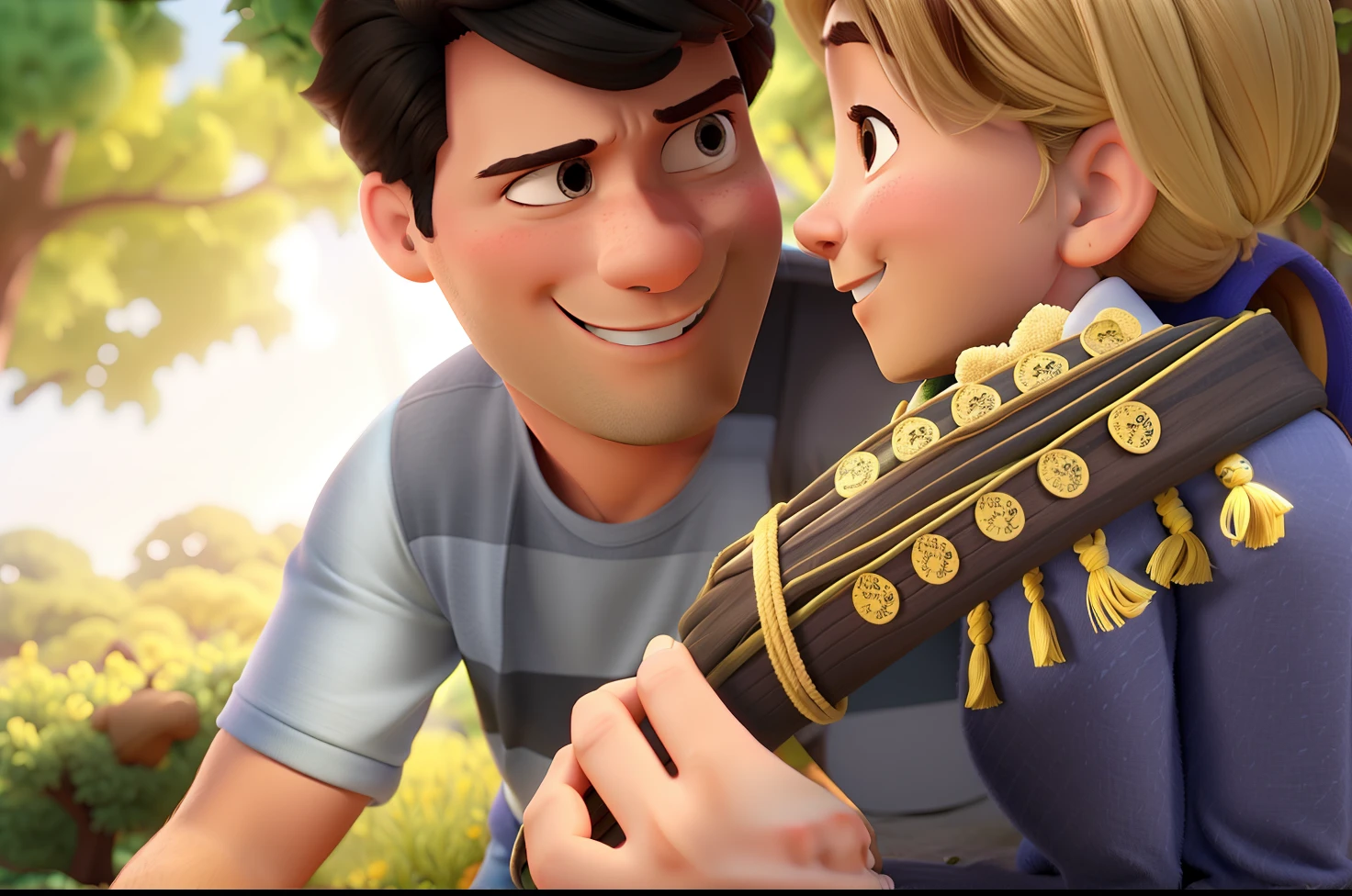 Um casal apaixonado estilo Disney pixar , Down the tree, curtindo o lindo dia