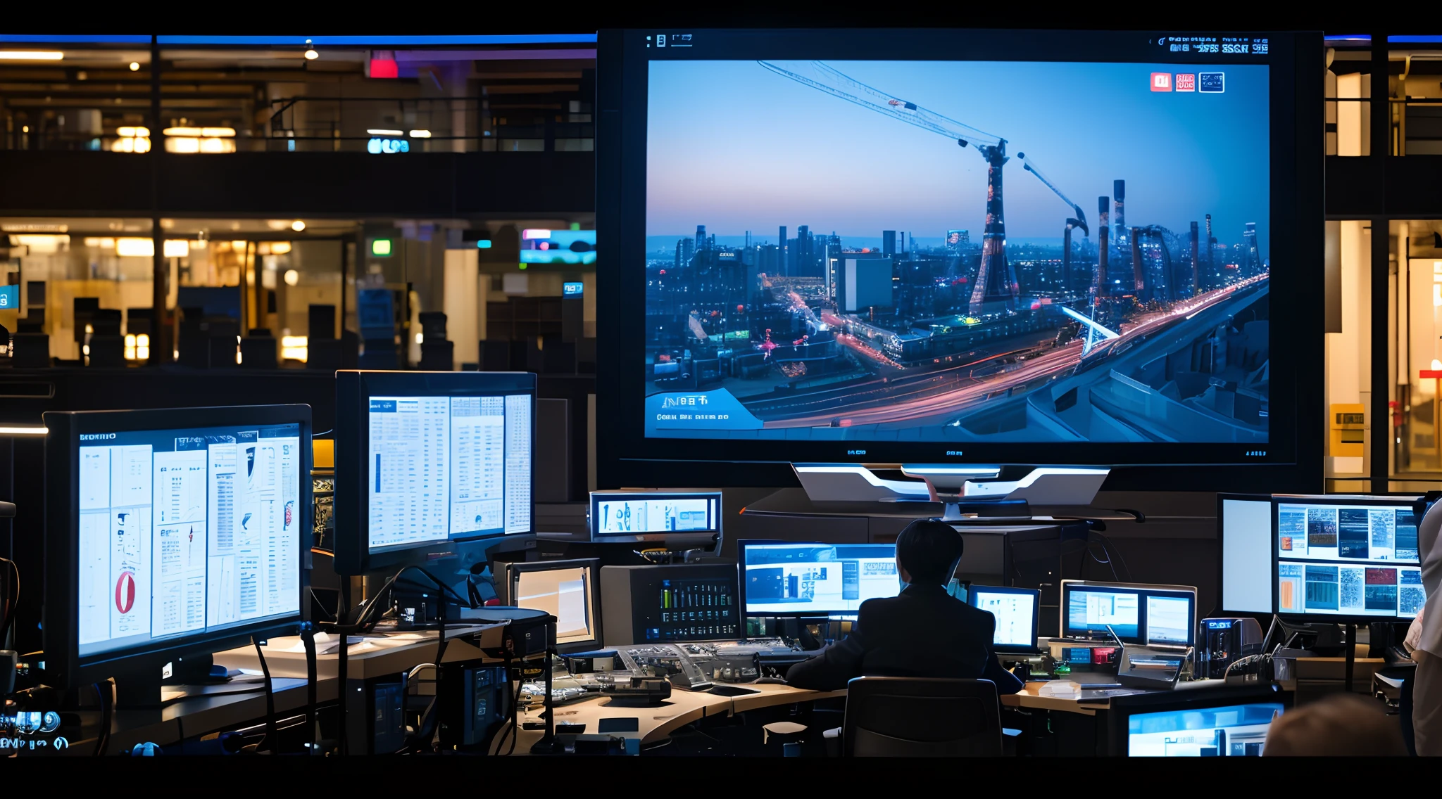 [subject] is depicted in a digitized control center。The environment is filled with advanced technological equipment and large screen displays。The atmosphere is full of efficiency and convenience，It reflects the powerful functions and comprehensive services of the industrial Internet integrated service platform。The camera focuses on the data displayed on the screen for monitoring and real-time analysis，It demonstrates the platform's ability to comprehensively monitor and optimize industrial production processes。ao mesmo tempo，Multiple functional modules appear in the scene，Such as device management、Production planning、supply chain collaboration, etc，It highlights the comprehensive and all-round service capabilities of the platform。The scene also showcases the businesses and engineers working with the platform，It shows the scenario of their intelligent production and data-driven decision-making through the platform。[camera settings] —c 10 —ar 2:3，8K,high definition resolution