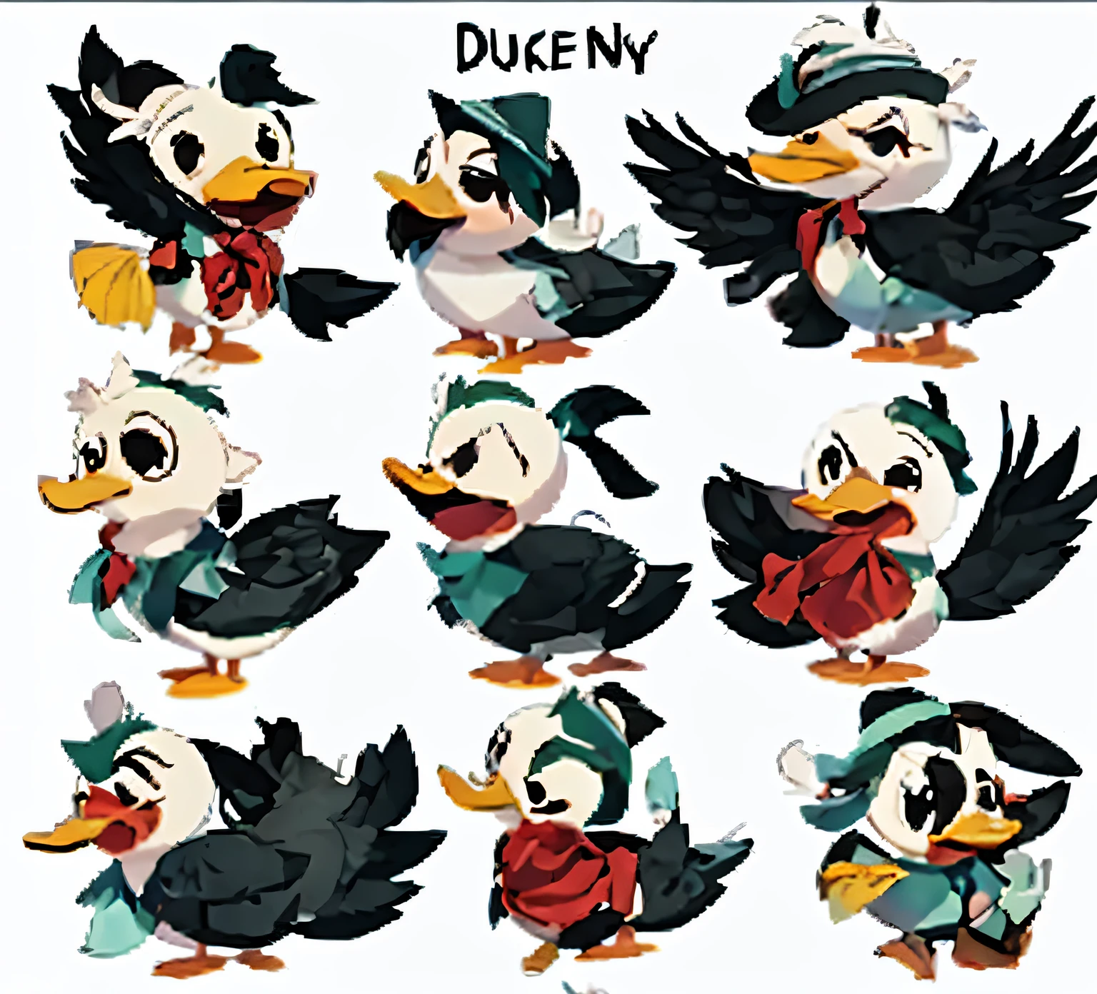 Cartoon duck characters with a variety of emoticons and emoticons, animal crossing characters, ducks, animal crossing character, high quality character design, cocky expression, telegraph stickers, subject= Duck, Duck, spritesheet, resin, spritesheet, inspired by Jacob Duck, telegraph stickers design, donald duck, Game character design, Animated character design, default pose neutral expression, quackery
