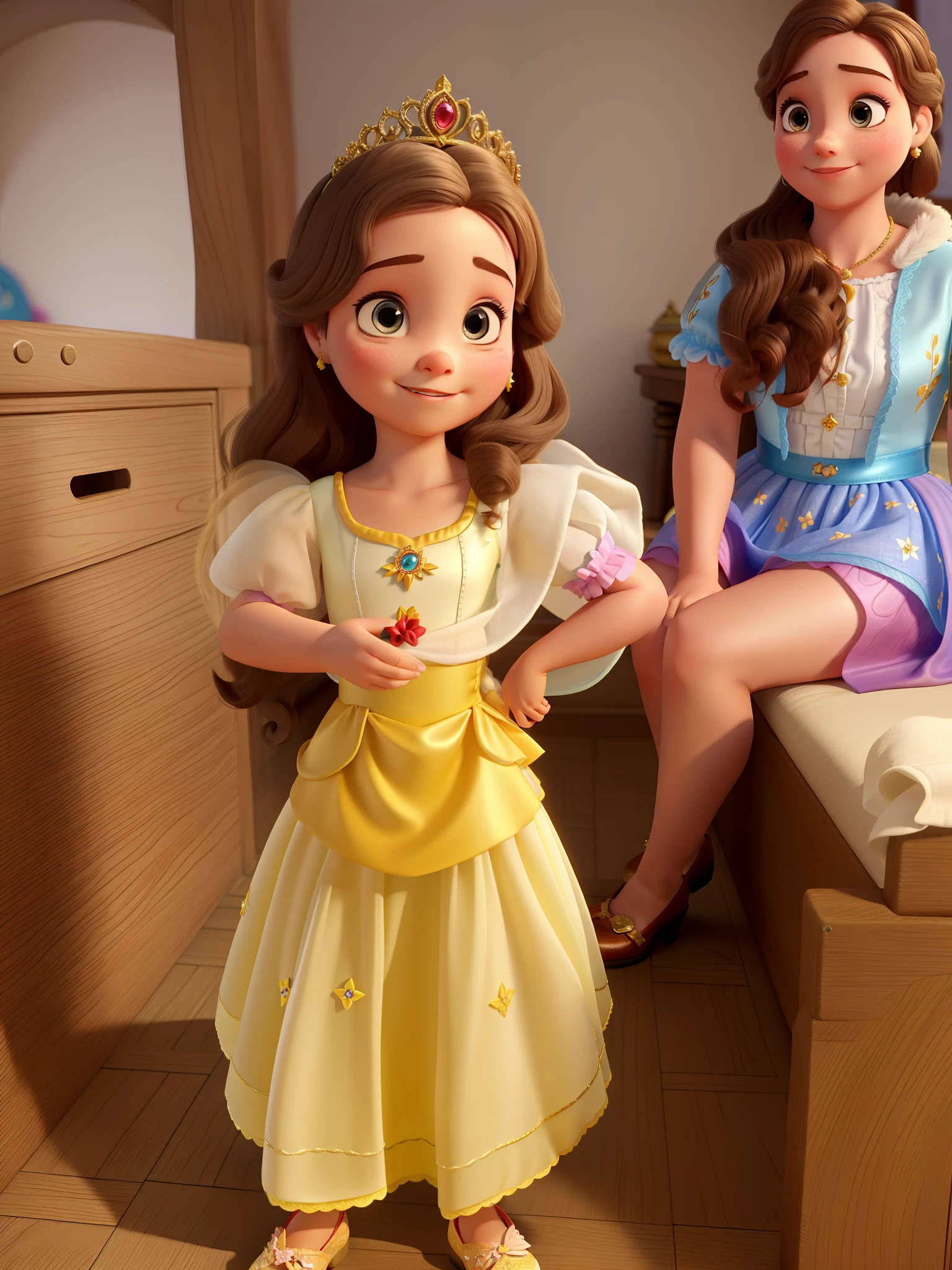 Uma menina vestida de princesa, estilo Disney pixar, melhor qualidade, alta qualidade