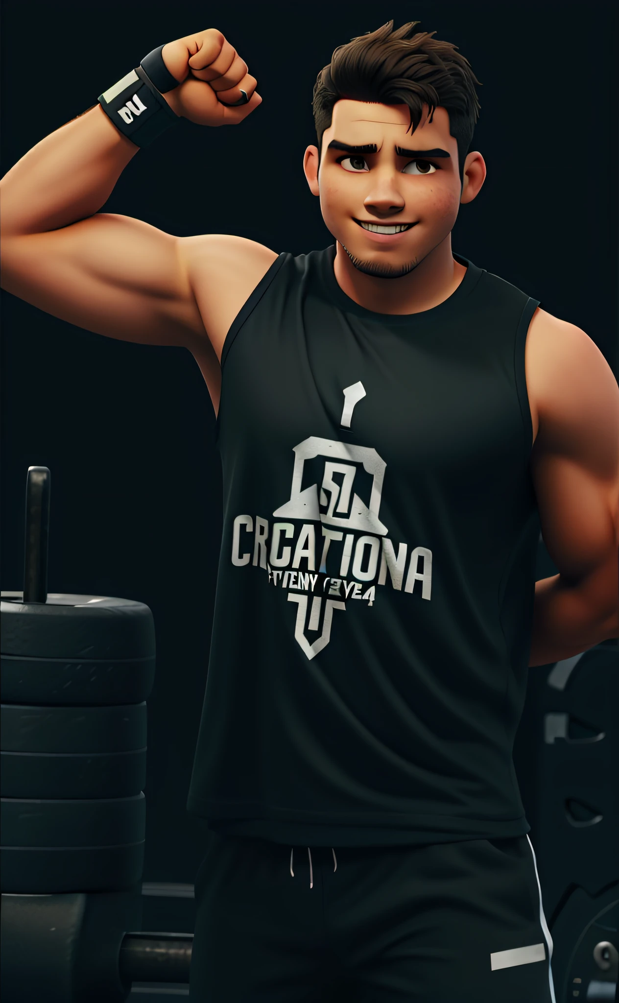 jovem, atleta, crossfit, academia, usando camiseta preta