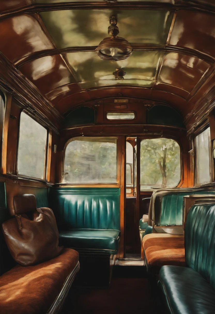 Man asleep inside an antique bus in the year 1980 watercolor