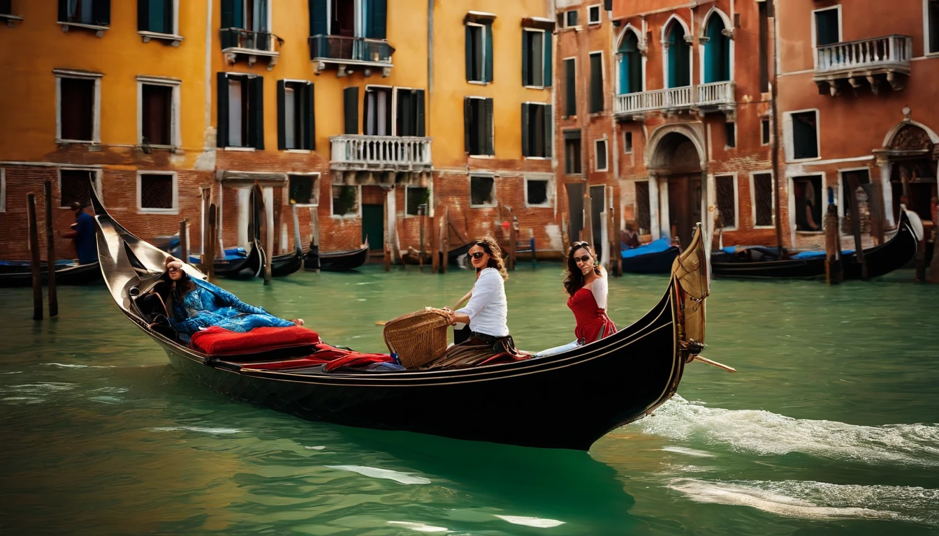 The Incredible Hulk-Hulk and Wonder Woman-Gal Gadot, both immensely powerful superheroes, are seen happily sailing in a traditional Venetian gondola along the enchanting Grand Canal. The majestic buildings, adorned with intricate details and vibrant colors, rise elegantly on both sides of the canal, creating a picturesque backdrop to this extraordinary setting. The gondola itself is expertly crafted, reflecting Venice's rich cultural heritage. Image quality is of the highest standard, with every detail captured impeccably in ultra-high resolution (4K or 8K). The colors are bright and vibrant, bringing the scene to life with a touch of HDR. The lighting is carefully orchestrated, with a soft glow that enhances the beauty of both the superheroes and the architectural wonders that surround them. The entire composition exudes an air of realism and photorealism, as if the viewer were transported to this magical world. The art style chosen for this scene is a perfect mix of comic book illustrations and realistic rendering. It captures the essence of both characters while embracing the grandeur of the Venetian setting. The color palette is rich and diverse, with the deep blues of the canal water contrasting with the warm tones of the buildings. This combination creates a visually striking and harmonious aesthetic. Overall, this suggestion paints a mesmerizing picture of the Incredible Hulk and Wonder Woman adventurously sailing in a gondola through the ethereal beauty of Venice's Grand Canal. It showcases its undeniable power and combines it with the city's architectural wonders, resulting in a magnificent masterpiece that captures the imagination and amazement of all who behold it.