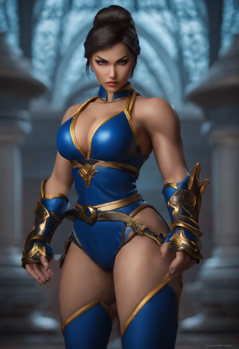 Chun li de frente gostosa, de calsinha preta, com pose invergonhada de lado, com peitos grandes e bunda grande e sexi com cara fofa e realista com fundo cinza