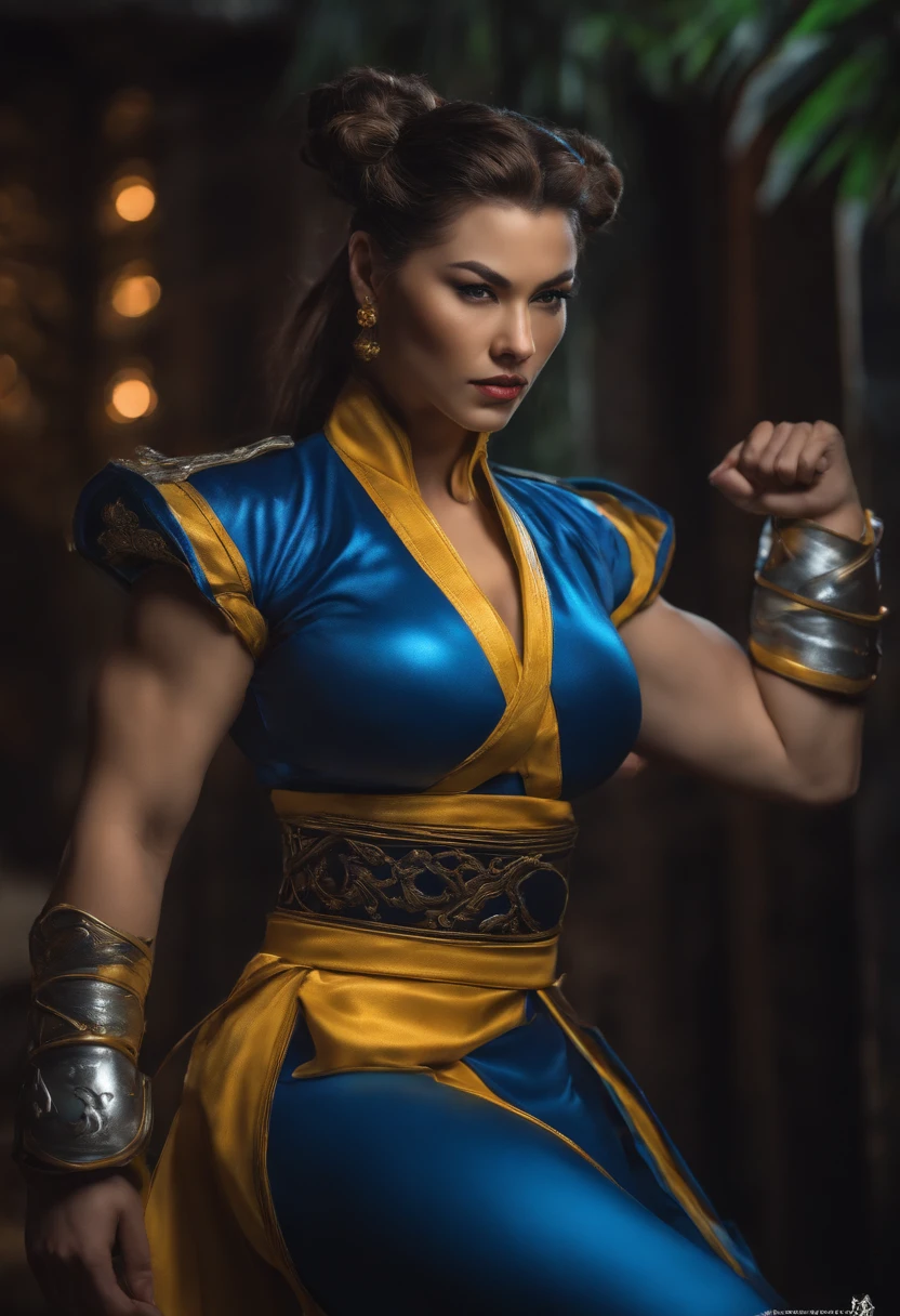 Chun li de frente gostosa, de calsinha preta, com pose invergonhada de lado, com peitos grandes e bunda grande e sexi com cara fofa e realista com fundo cinza