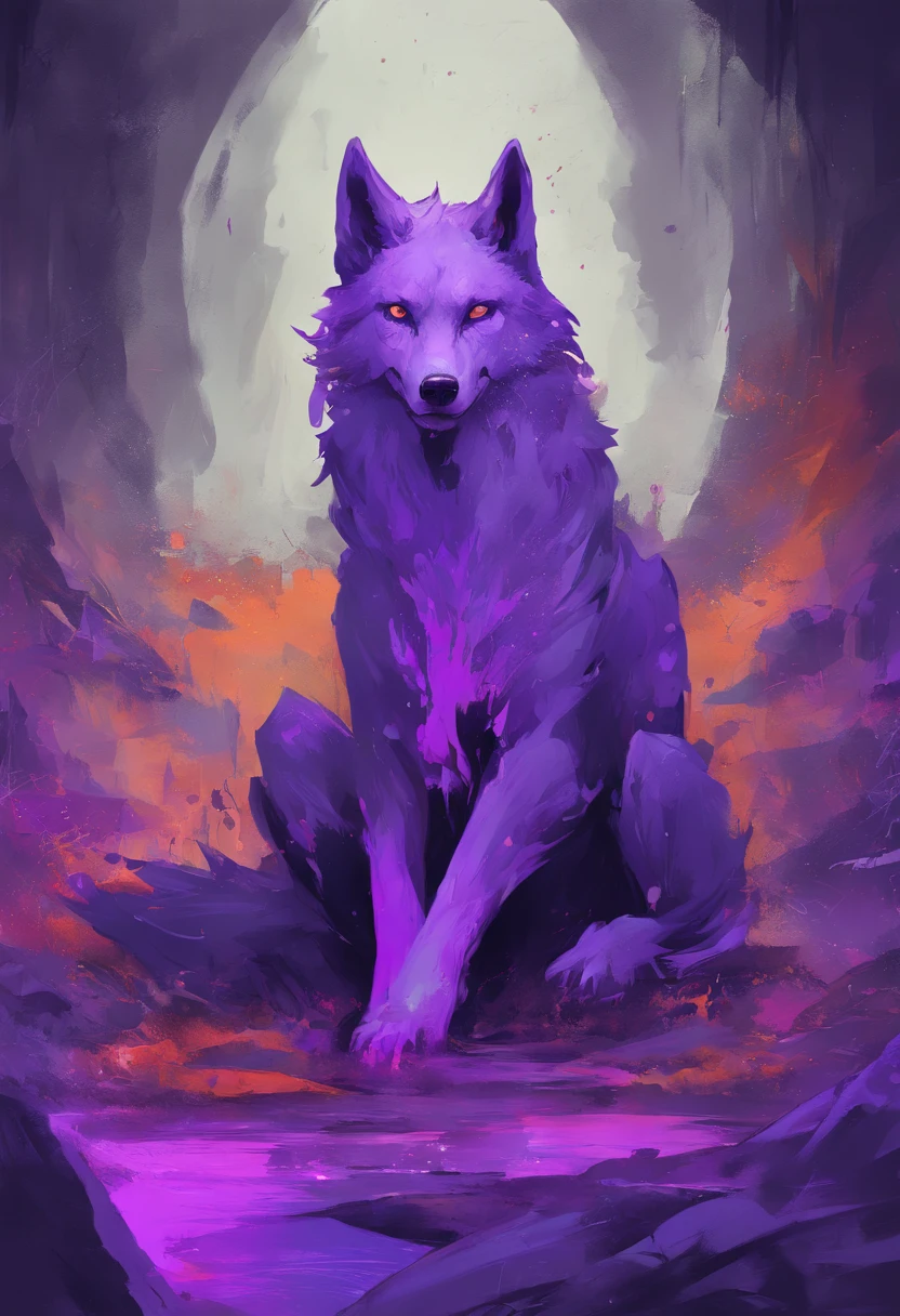 Splash Art, Une tête de loup, ((violet)), yeux perçants, Instagram épique, ArtStation, Style splash de peinture colorée, contour, hyperdétaillé et détaillé , Moteur Unreal, Fantastique, Détails complexes, écran de démarrage, Couleurs complémentaires, Concept Art fantastique, Résolution 8k, DéviantArt Chef-d’œuvre, peinture à l'huile, coups lourds, Goutte de peinture, Arts éclaboussants