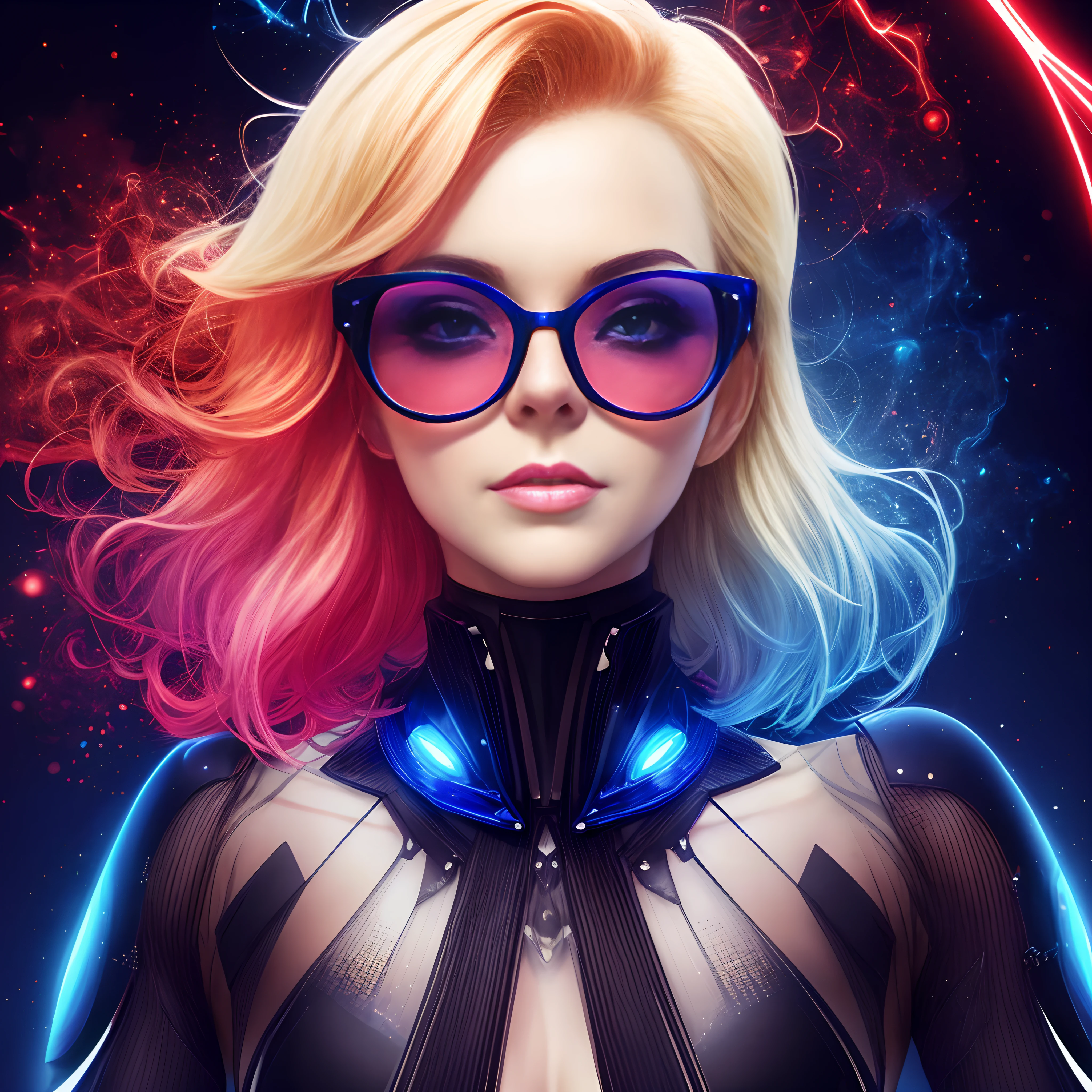 A closeup of a woman with glasses and a futuristic outfit, Artgerm Julie Bell Beeple, retrato bonito sci - fi girl, estilo de arte futurista, estilo artgerm, Artgerm JSC, estilo de arte cyberpunk, estilo cyber universe, fantastic artstyle, menina cyberpunk sonhadora, estilo artgerm, Rossdraw 2. 0, retrato da menina de glowwave
