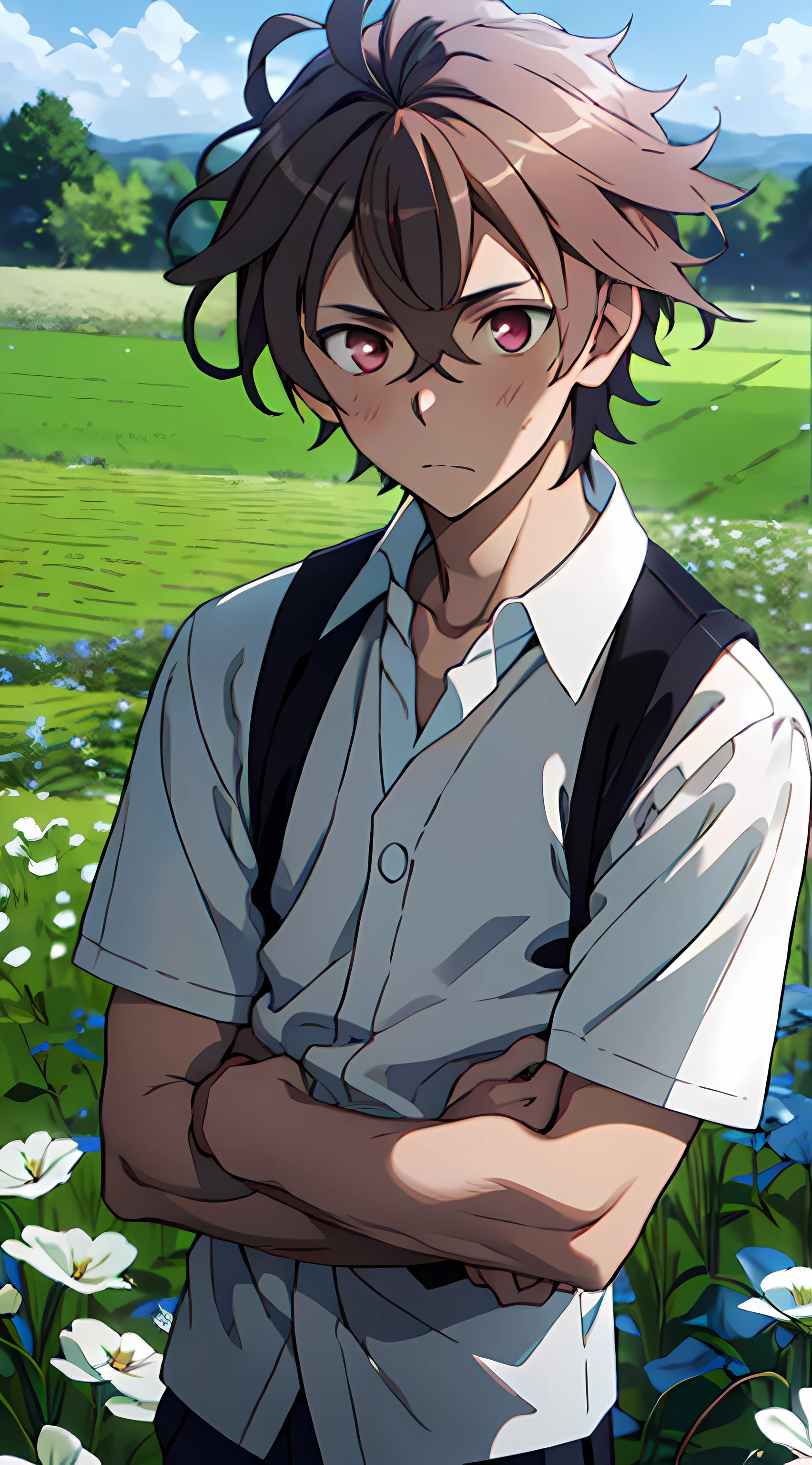 (masutepiece, Best Quality),1boy,( boy,child-facedicate big eyes,Open your eyes, smooth and delicate skin,infancy,young age,short e,Flat chin,finely detaild face,Muscular arms,shorth hair,vivd colour,(depth of fields:1.2),looking at viewer