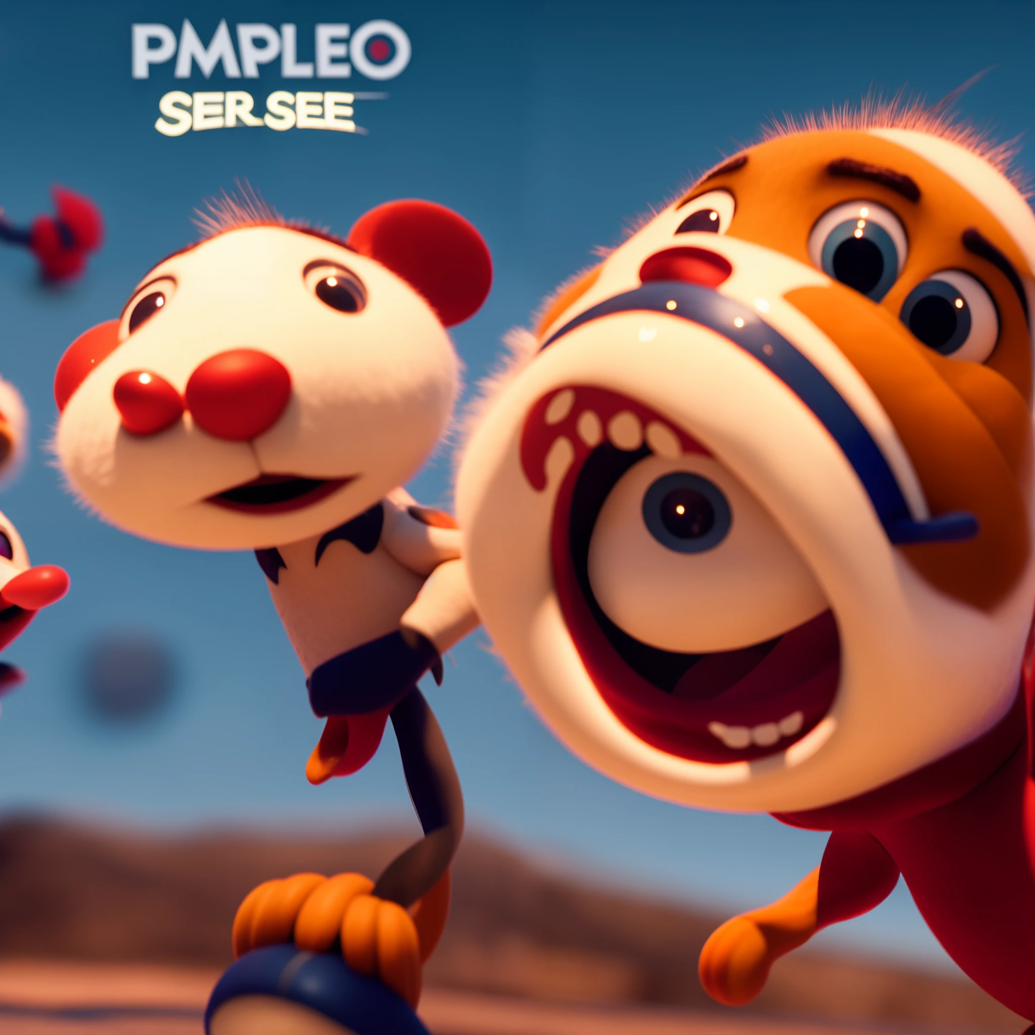 Disney Pixar-inspired movie poster with title "REI DO PULO". HOMEM MORENO MAGRO SORridente correndo e pulando muro das casas. The scene should follow the Pixar-like art style, focusing on the expressions of the characters, cores vibrantes, Detailed textures and features of your animations.