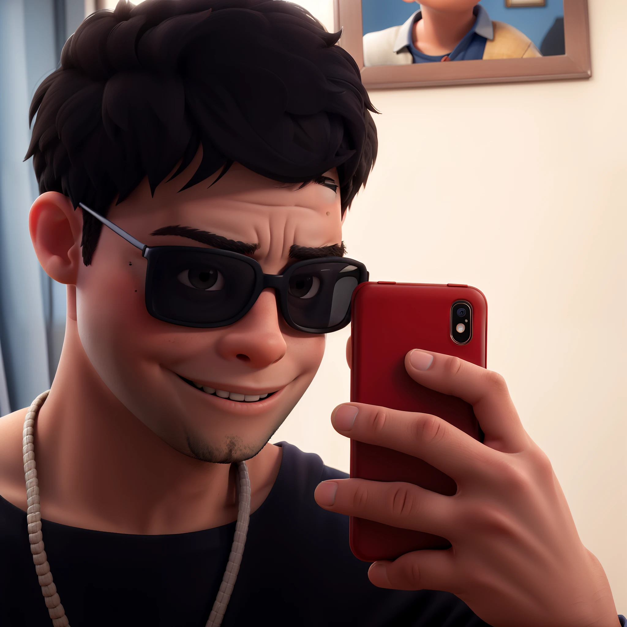 Boy taking photo with mobile phone in hand in a room