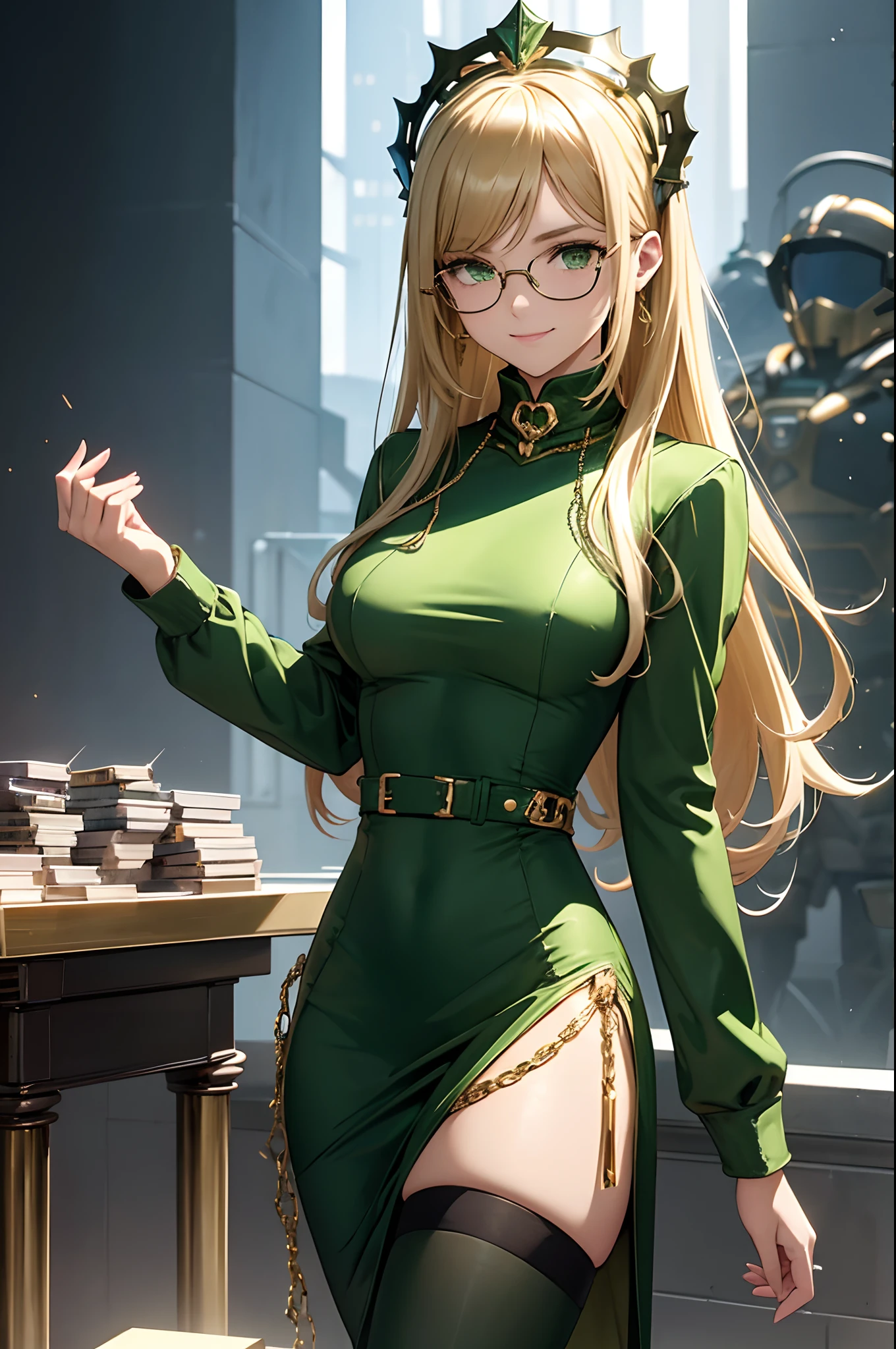 Masterpiece, girl like, cool girl, theft, thief futuristic device, Artmoney, Cheat codes, cheats, program, cheat program, money, gold, treasure, health, armor, attributes, green dress, green colored outfit suit, skinny dress, diadema, golden watch, thick golden chains, golden glasses, packs of dollars in hands, smile, luxury sparks