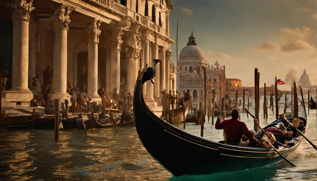 The Incredible Hulk-Hulk and Wonder Woman-Gal Gadot, both immensely powerful superheroes, are seen happily sailing in a traditional Venetian gondola along the enchanting Grand Canal. The Majestic Buildings, adornado com detalhes intrincados e cores vibrantes, subir elegantemente em ambos os lados do canal, creating a picturesque backdrop for this extraordinary setting. The gondola itself is expertly crafted, reflecting Venice's rich cultural heritage. The image quality is of the highest standard, With every detail impeccably captured in ultra-high resolution (4K ou 8K). The colors are bright and vibrant, bringing the scene to life with a touch of HDR. The lighting is carefully orchestrated, with a soft glow that enhances the beauty of superheroes and the architectural wonders that surround them. The entire composition exudes an air of realism and photorealism, As if the viewer were transported to this magical world. The art style chosen for this scene is a perfect blend of comic book illustrations and realistic rendering. It captures the essence of both characters while embracing the grandeur of the Venetian setting. The color palette is rich and diverse, with the deep blues of the canal water contrasting with the warm tones of the buildings. This combination creates a visually striking and harmonious aesthetic. Geral, this suggestion paints a mesmerizing picture of the Incredible Hulk and Wonder Woman adventurously sailing in a gondola through the ethereal beauty of Venice's Grand Canal. It shows its undeniable power and combines it with the architectural wonders of the city, resulting in a magnificent masterpiece that captures the imagination and amazement of all who behold it.