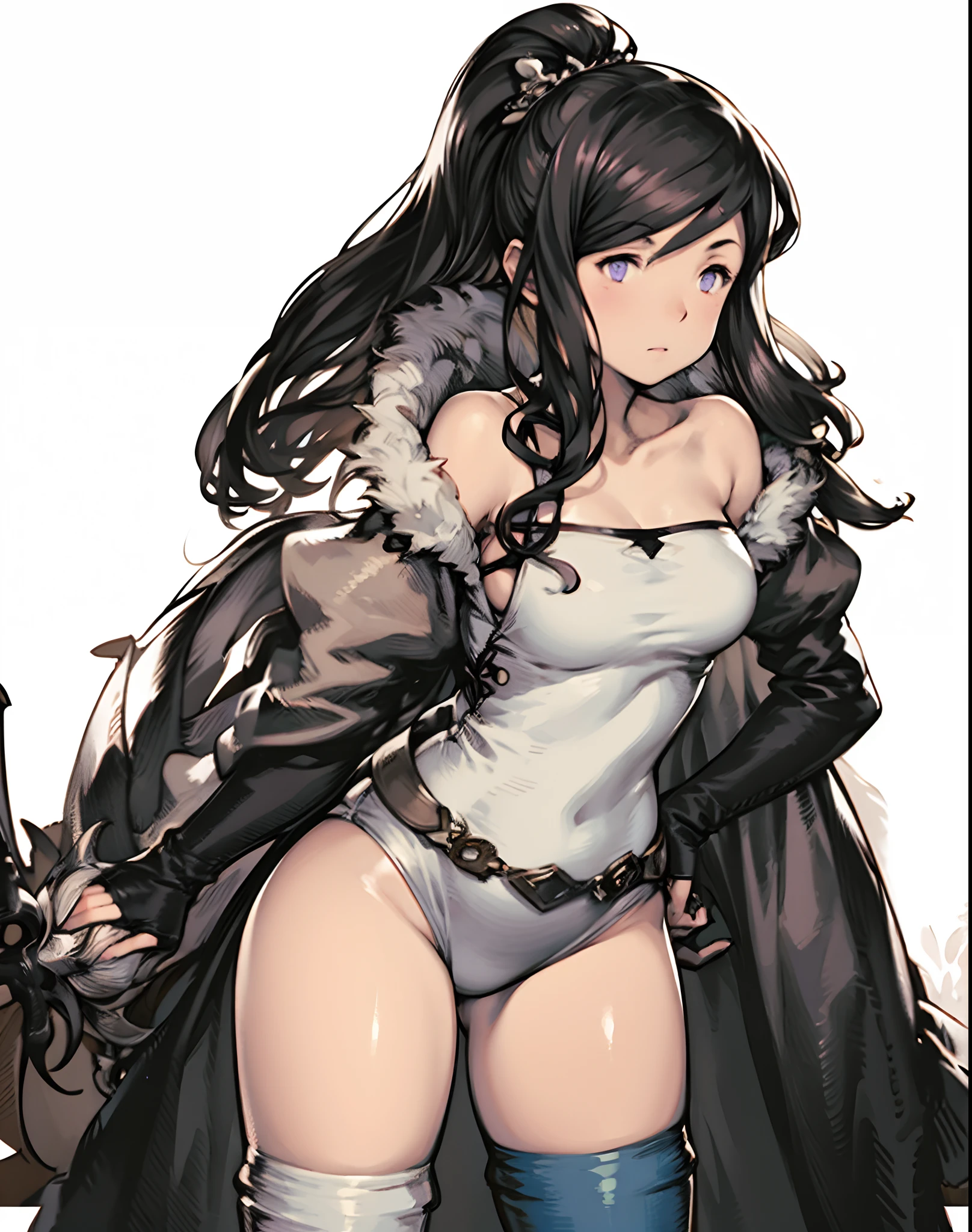 yoshida akihiko, 1girl, bravely default: flying fairy, bravely default \(series\), Nier, final fantasy, purple eyes, ponytail