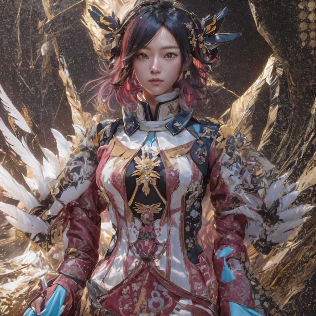 （（Red and white mech girl））National wind circle，Flying nine-tailed fat skull flame ethereal toad star，Golden-black damask white rabbit fur bra，Fuchsia pink diamonds, Tulle burgundy diamond shin guard，CG ，Light orange full set of thick mechs，Giant，, Realistic secret girl rendering, detailed face of a asian girl, Reality in the secret world, Smooth CG art, Realistic. Cheng Yi, Realistic secret style, A lovely secret rendering, 8K portrait rendering, Render character art 8 K, Kawaii realistic portrait，Golden-black damask white rabbit fur bra，Fuchsia pink diamonds, Tulle burgundy diamond shin guard((ultra real detailed.mecha-girl)Mink cotton suit mech，Bright blue and white feathers gold silk shoulder pads，Shi Zhong Huhu female Taoist，Tailfire，Tattooed with，Genius ratio，Silicone texture，Short bright purple hair，3D modeling，4K,8K,16K smooth (Masterpiece, Top quality, Best quality, offcial art, Beauty and aesthetics: 1.2), Very detailed, Colorful, Most detailed, branches,mecha-girl, （Mards）mecha-girl（canyons）， （Linen future mech girl）， Angry fighting stance， looking at the ground， Batik linen bandana， Crane pattern long sleeve garment，Mecha Maiden Canyon（Abstract propylene splash：1.2）， Dark clouds lightning background，Sprinkle with golden mech girl powder（realisticlying：1.4），Black color hair，Flour fluttering，rainbow background， A high resolution， the detail， RAW photogr， Sharp Re， Nikon D850 Film Stock Photo by Jefferies Lee 4 Kodak Portra 400 Camera F1.6 shots, Rich colors, ultra-realistic vivid textures, Dramatic lighting, Unreal Engine Art Station Trend, cinestir 800，Flowing black hair,（（（Red and white mech girl））），Front view，Pure transparency，Wear boxing gloves，Ice is permeable to gas，Film light and shadow，Panorama ultra-wide angle，extremely happy，The texture of the real person is delicate，Strong visual impact，Hyper-detailing，Dream girl，Refined face，prettyeyes，high saturated，Wear reflective sunglasses with a thick gold thread，crystal-clear，Good interpersonal skills