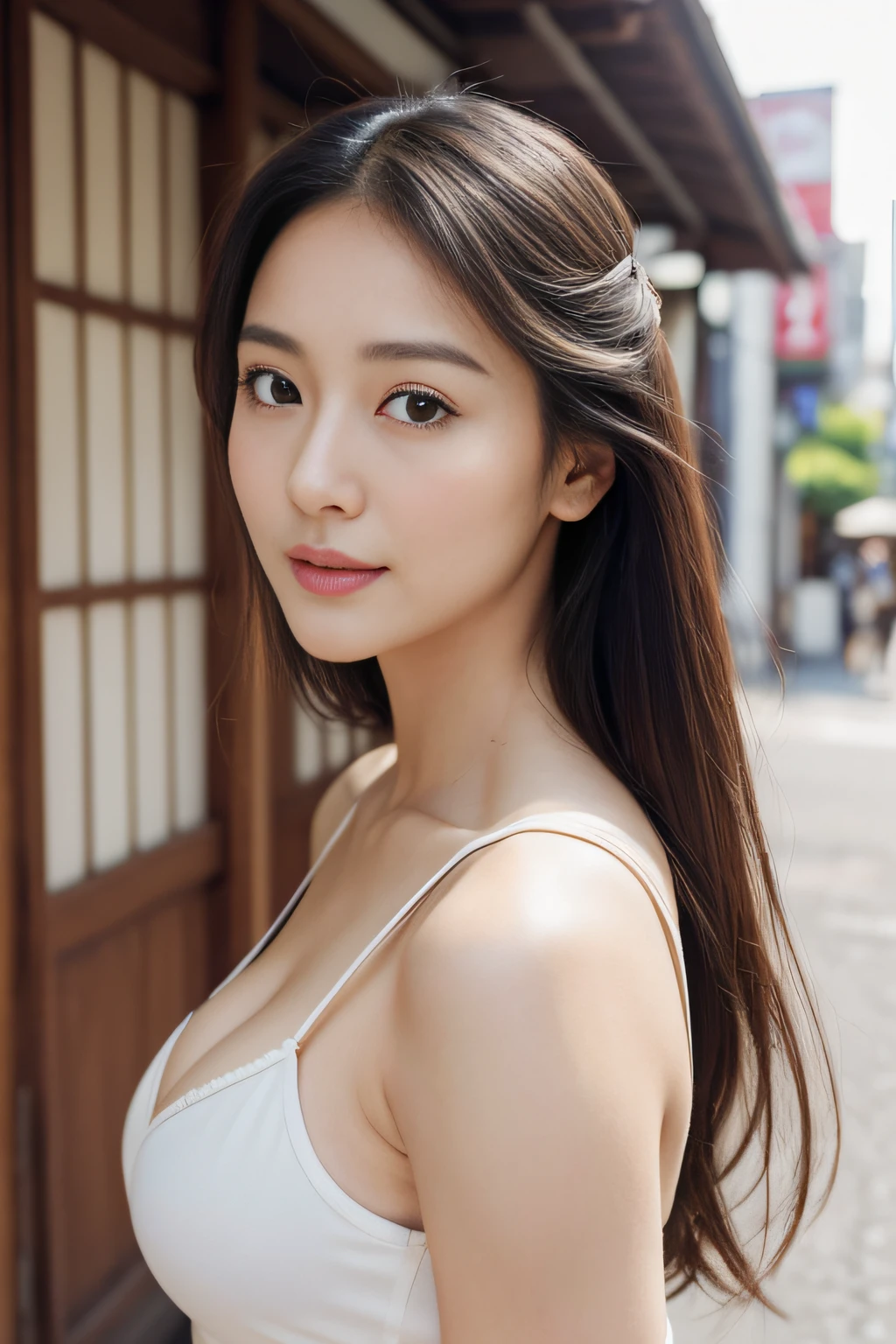((top-quality、8k、​masterpiece：1.3))、foco nítido：1.2、Beautiful Women in Perfect Style：1.4、Slender abs：1.2、((Dark brown hair、huge tit：1.2))、(natural soft light、City Street:1.1)、Highly detailed facial and skin texture、A detailed eye、二重まぶた、Transparency、Lustrous skin、modeled、japanes、Beautuful Women