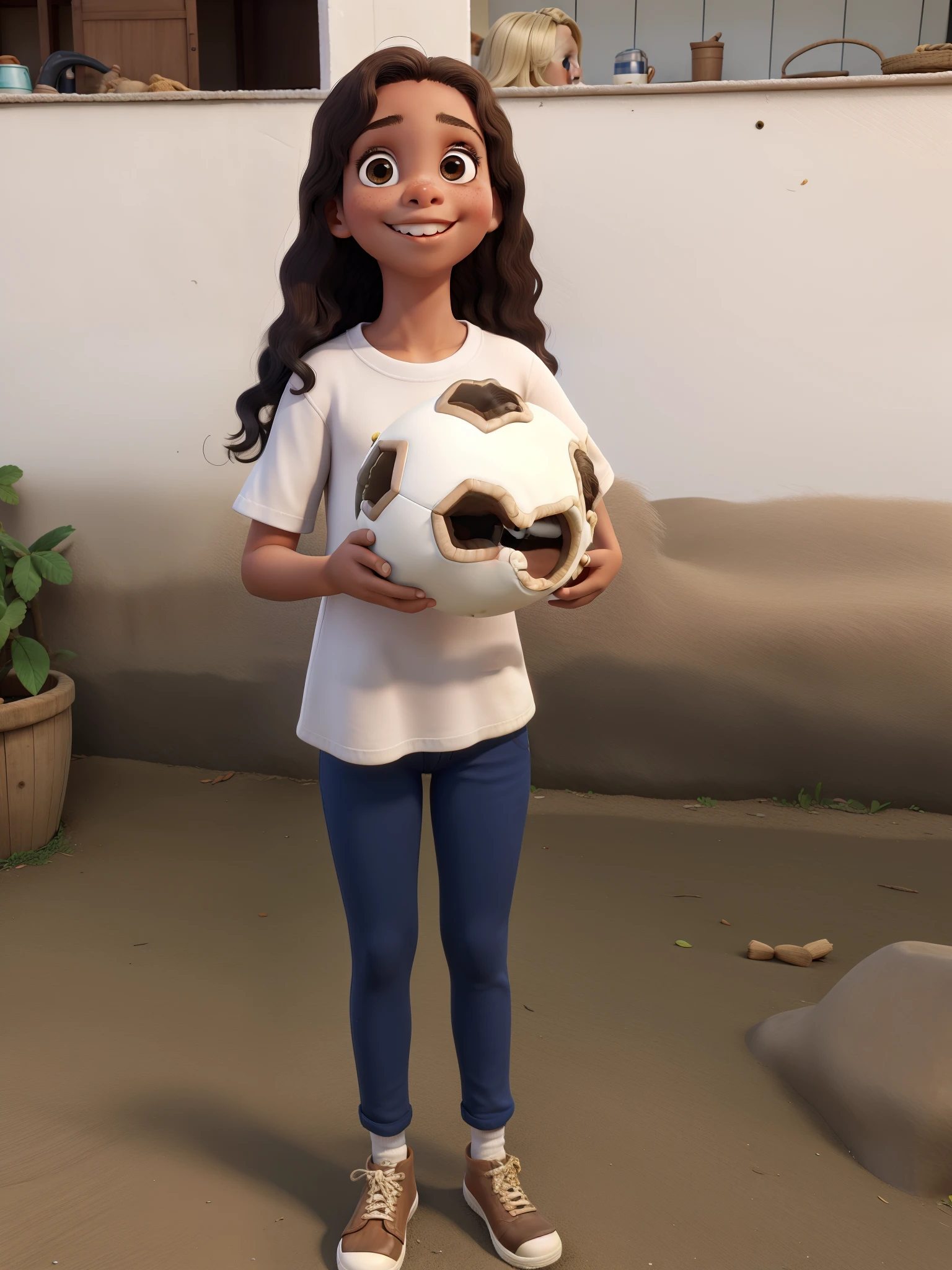 Child Girl of 8 years, cabelo grande, cheio, olhos grandes, morena