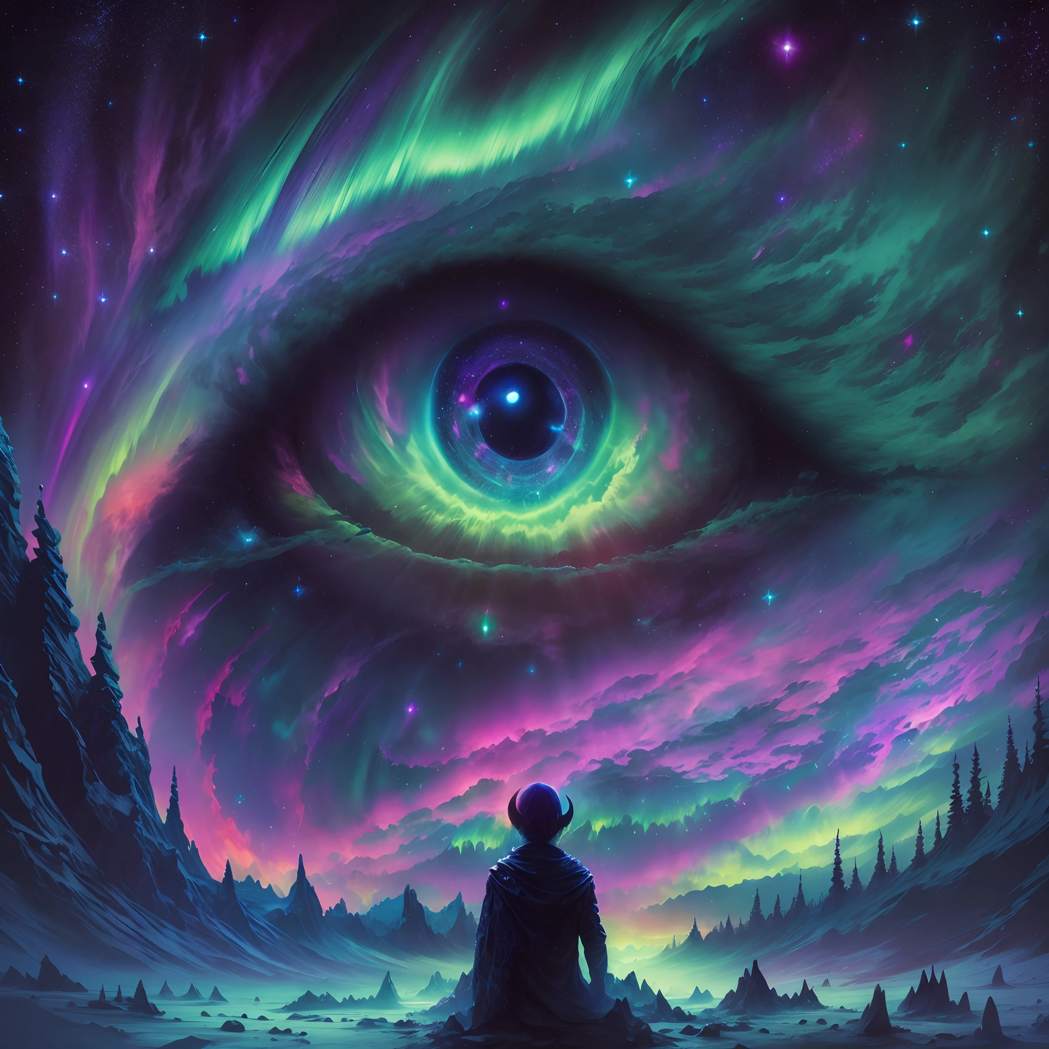 trippy art,(aurora borealis),Devil's Eye,starrysky。