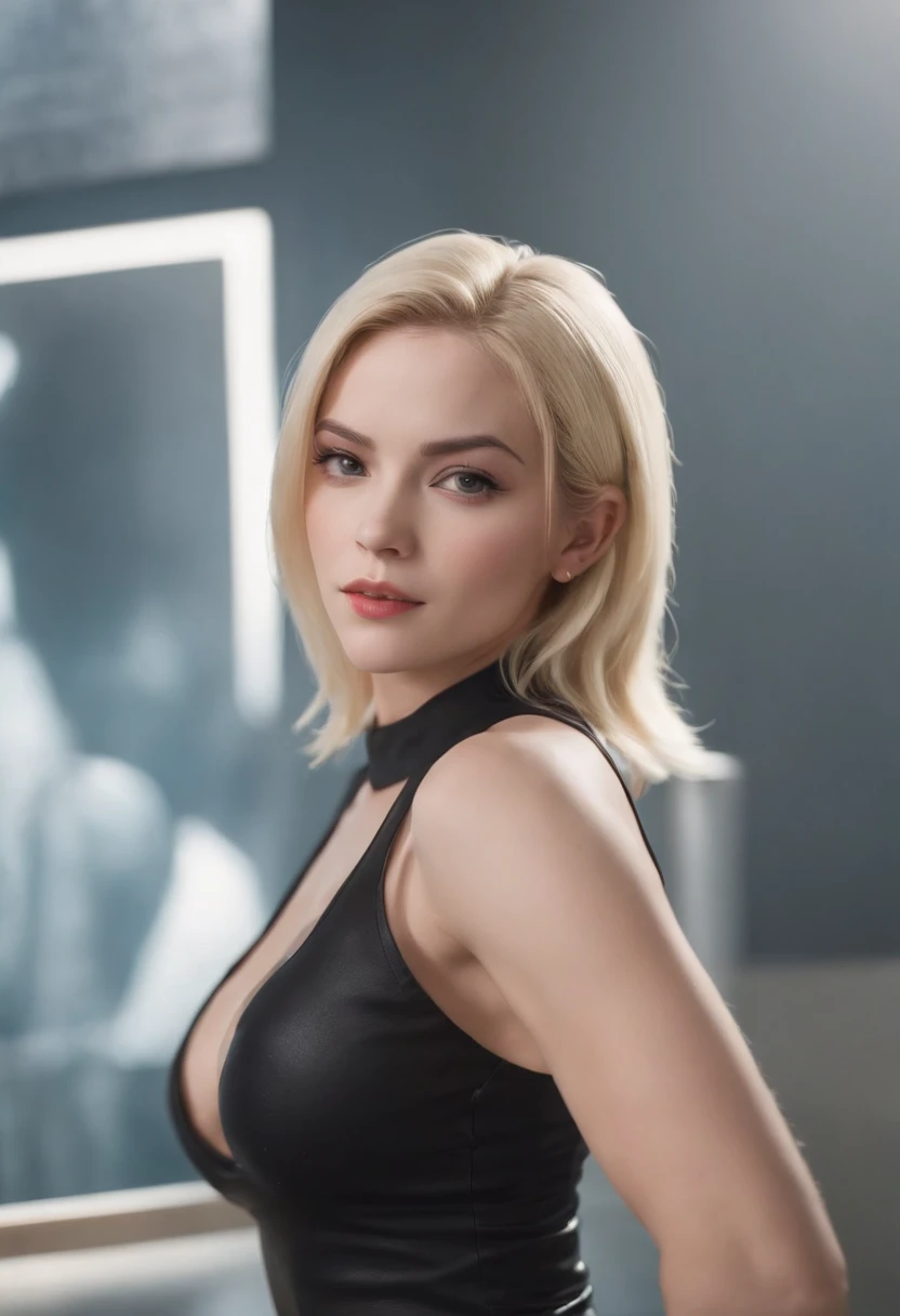 Beautiful android 18 with big ass and sexy hips , Assuming Seductive Poses , Hot round breasts , bob cuts , Blonde