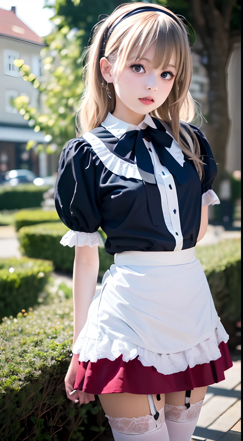 (masterpiece, best quality, perfect hands, perfect fingers, parfect face, high resolution, ultra detail, 16k), japanese girl, (10 yo:1.8), (boyish:1.8), very short hair, (clothing:1.8), maid, black tie, frill hem, white frill apron, black long skirt, maid headdress, cowboy shot,