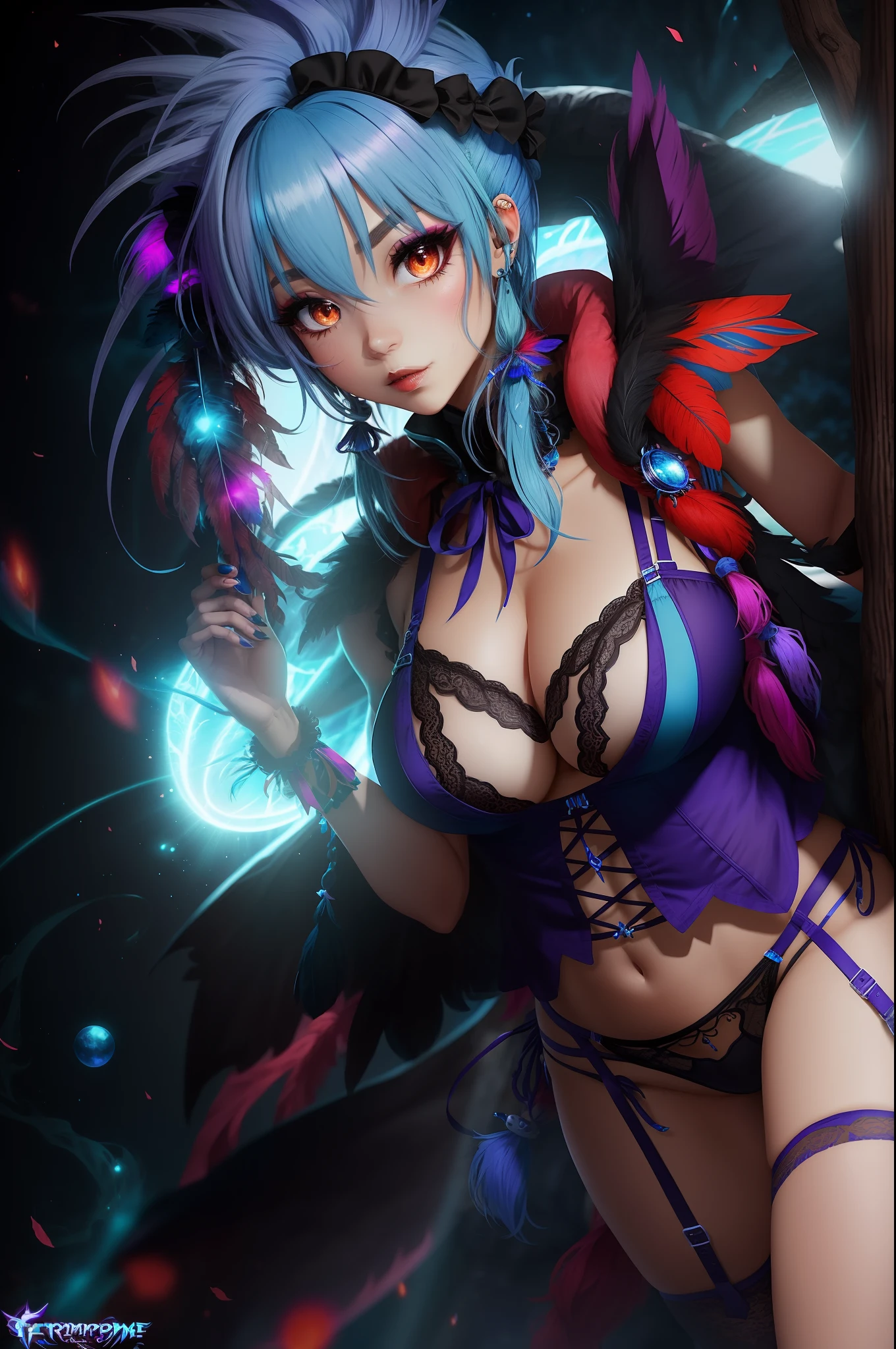 Rimuru Tempest is a chief of tempest elite. She has blue hair and gold eye. She use lingerie and open her boobs and her .