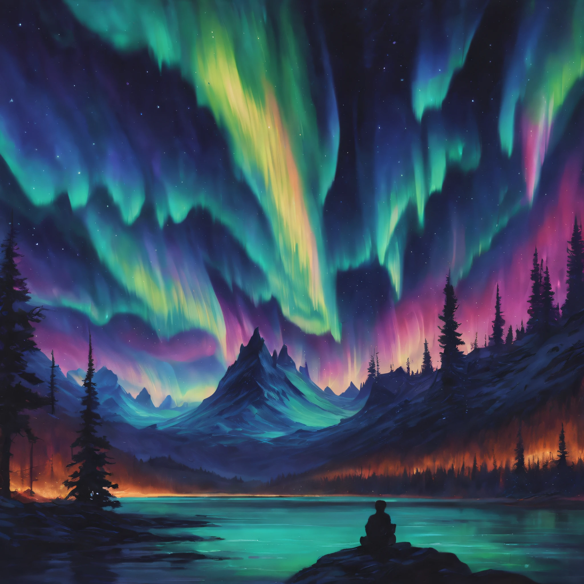 trippy art,(aurora borealis),The demons,starrysky。