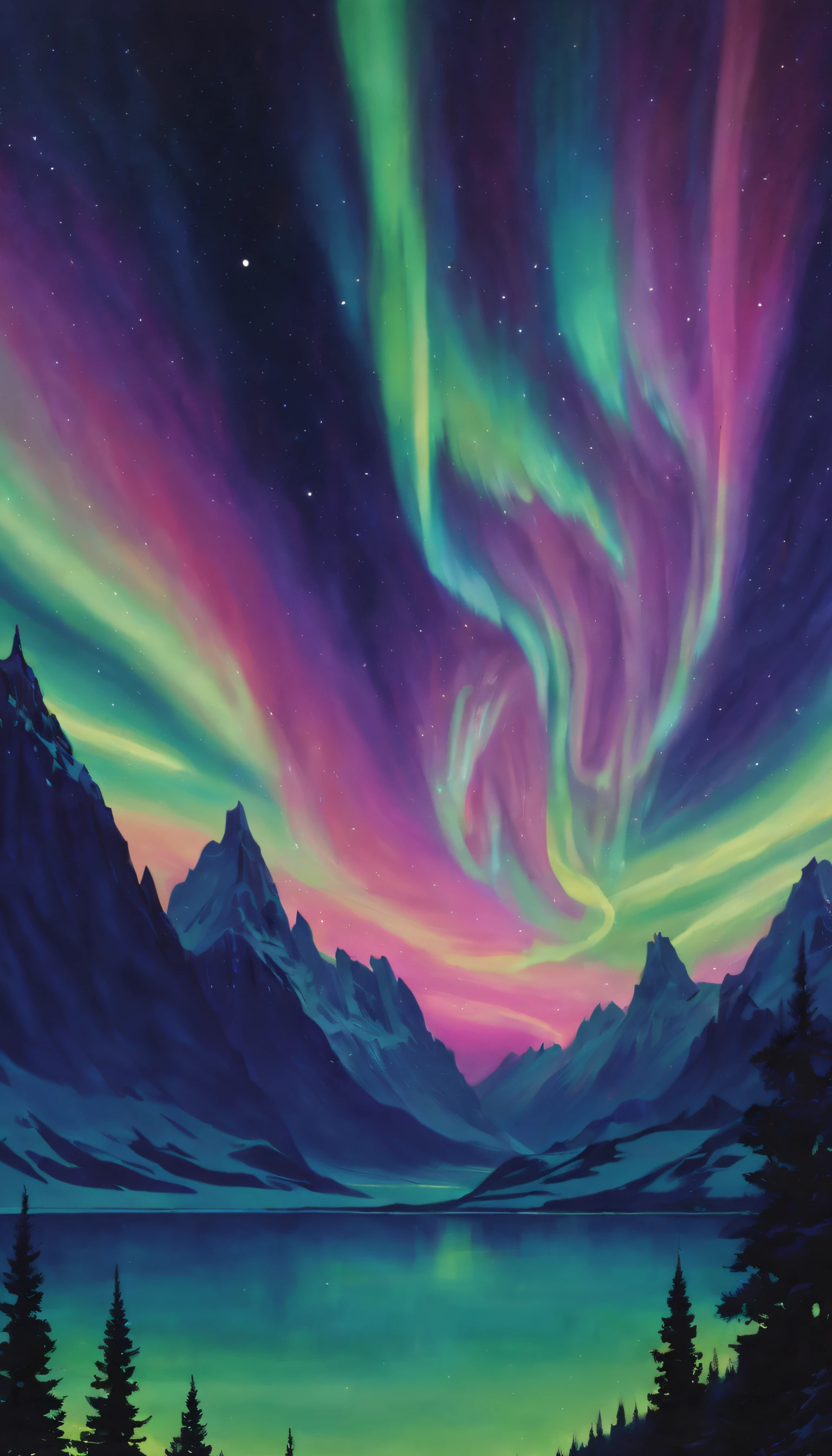 trippy art,(aurora borealis),The demons,starrysky。