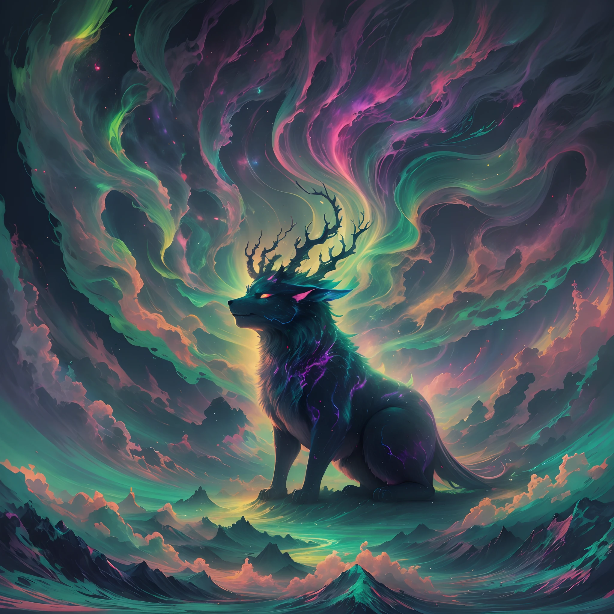 trippy art,(aurora borealis),The shape of a demon。