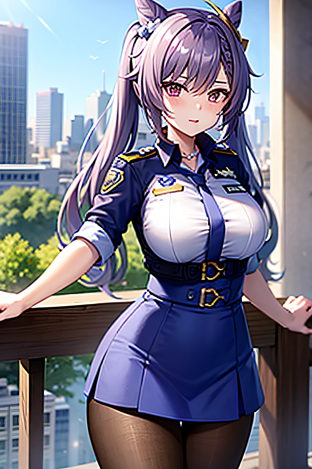 ((Police uniform)), city background