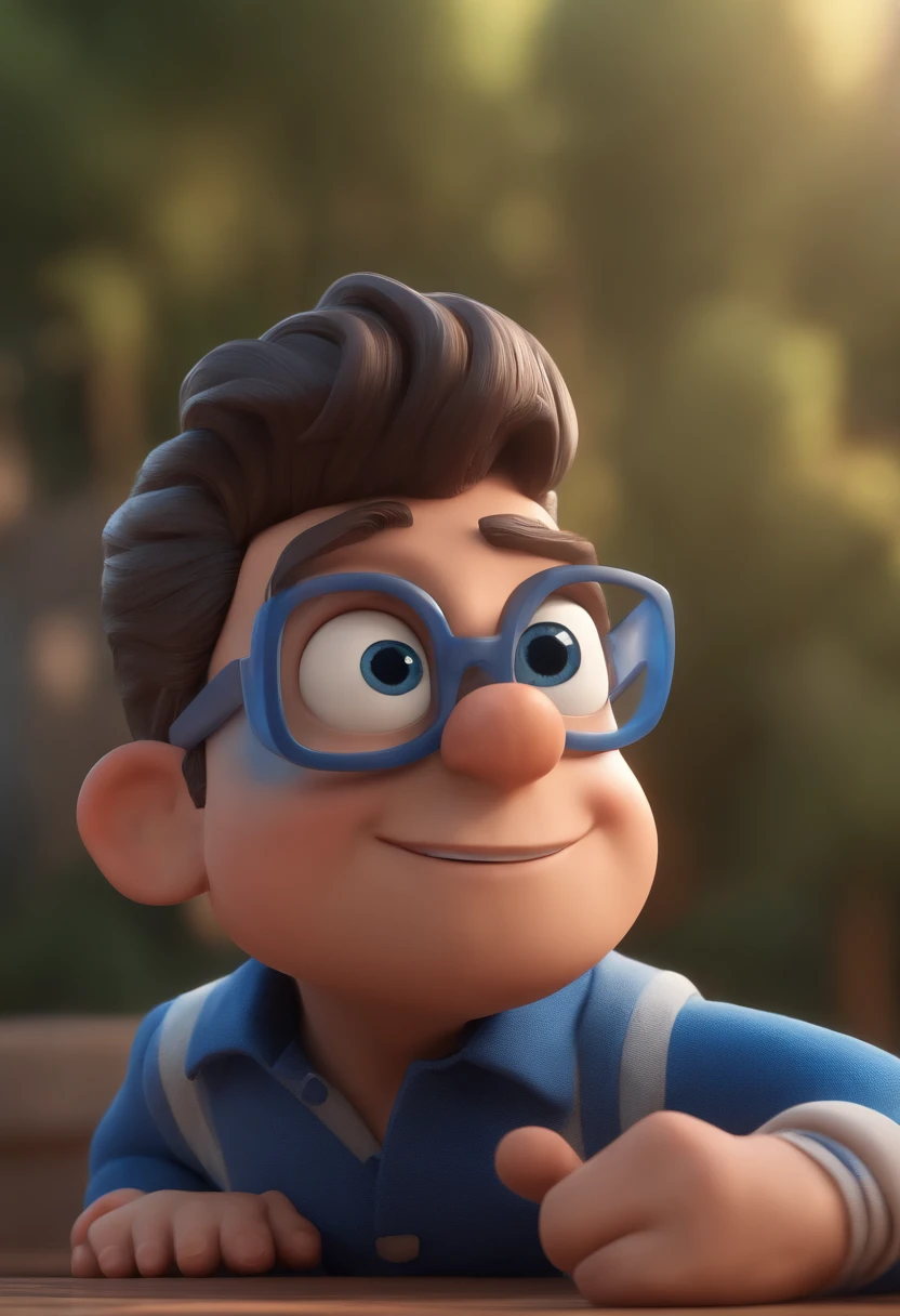 Cartoon character of a man with black glasses and a blue shirt, animation character, Caractere estilizado, animation style rendering, 3D estilizado, Arnold Maya render, 3 d render stylized, toon render keyshot, Personagem 3D, Personagem 3D, 3d rendering stylized, 3 d character render, personagem de desenho animado, Personagem de close up, Pose de personagem,  (Estilo Pixar) (master part:1.2) (Bokeh) (best quality) (pele detalhada) (textura detalhada) (8k) (argila) (Cinematic lighting) (foco nítido