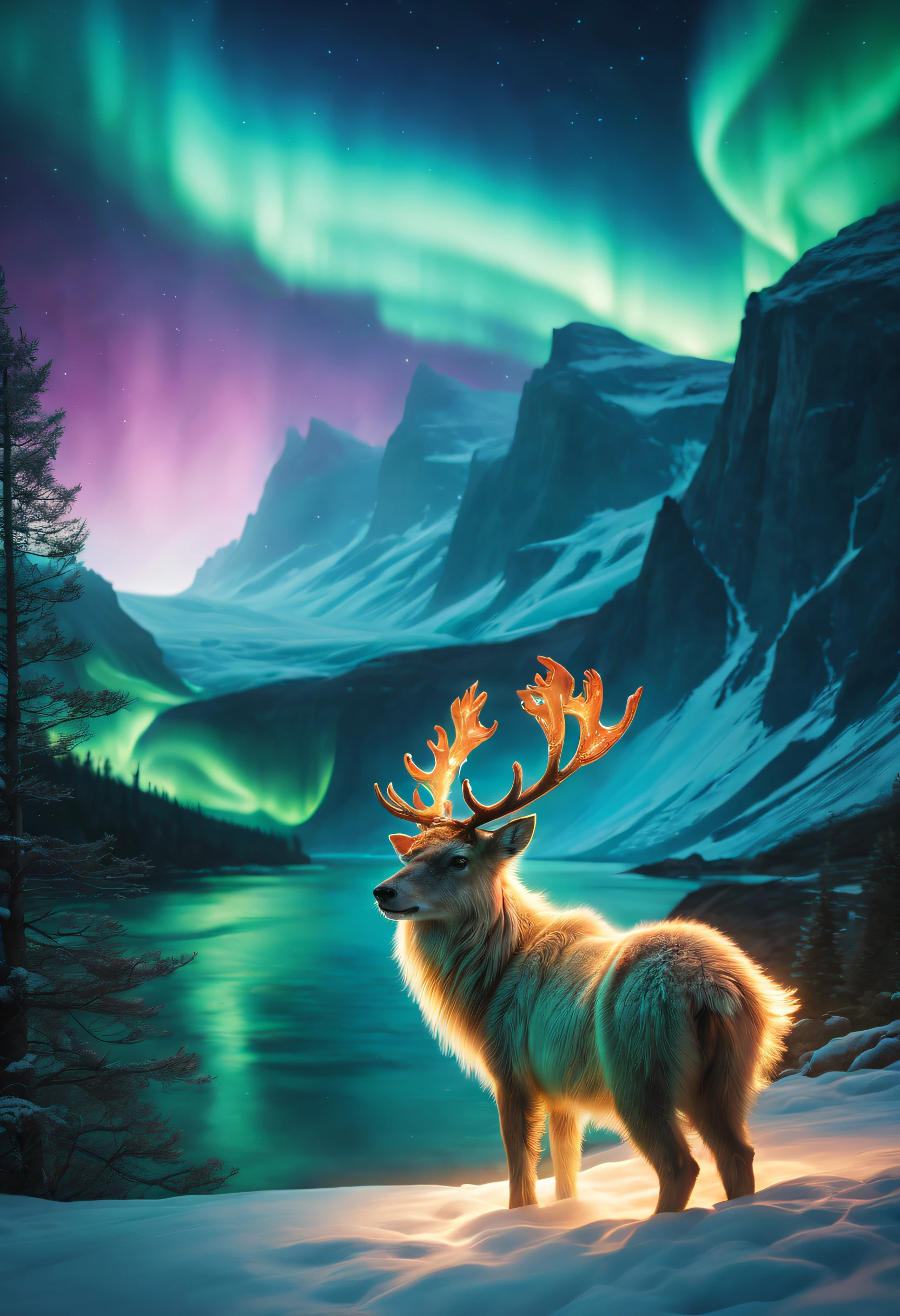 (Best quality,4K,8K,A high resolution,Masterpiece:1.2),Ultra-detailed,(Realistic,Photorealistic,photo-realistic:1.37),trippy art,Northern Lights,mythological creatures,aurora borealis,nordic,Celestial majesty,mystical forest,Ethereal atmosphere,Magical shades,illuminating the sky,Stunning snow-capped landscape,mythological beasts,Transcendent beauty,An otherworldly experience,otherworldly glow,Supernatural existence,Whimsical pattern,Fantastic whirlpools,Sublime colors,tranquil ambiance,fantasy land,captivating visuals,Brilliant light,Legendary Guardian,Mythological wonders,magic realism,An elegant dance of lights,Immersive and surreal,An ethereal dance in the night sky,Glittering elves,psychic energy,A mesmerizing spectacle,Ethereal creatures,Ethereal form,Glowing auroras,Harmony of natural elements,Infinite tranquility,Wonderful phenomenon,Majestic display,Mysterious realm,A chance encounter,Awe-inspiring scene