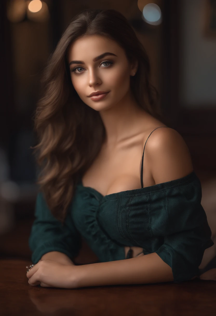 arafed woman fully , sexy girl with brown eyes, ultra realistic, meticulously detailed, portrait sophie mudd, brown hair and large eyes, selfie of a young woman, dubai eyes, violet myers, without makeup, natural makeup, looking directly at the camera, face with artgram, subtle makeup, stunning full body shot in a club, medium to large size bust