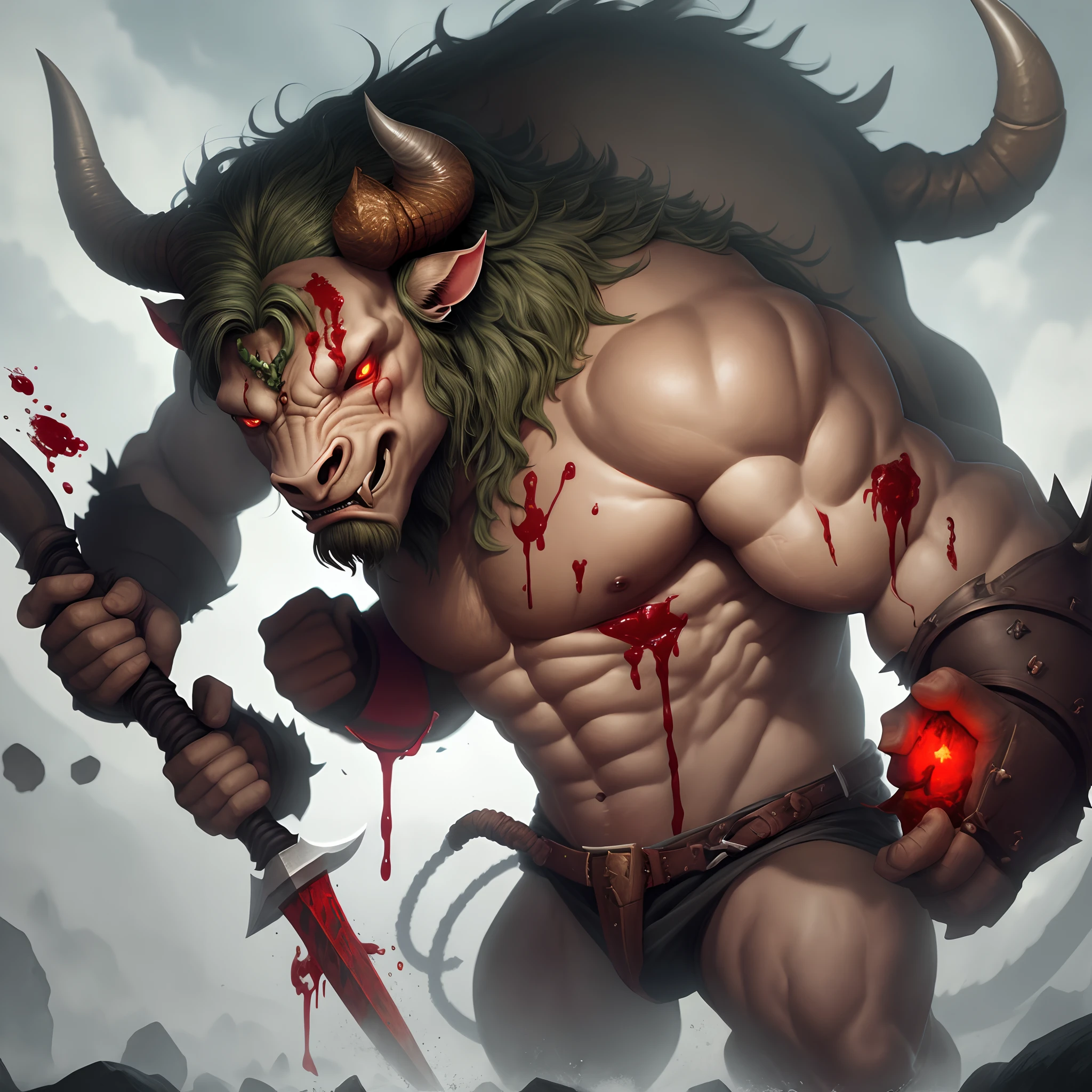 Demon minotaur holding blood greataxe