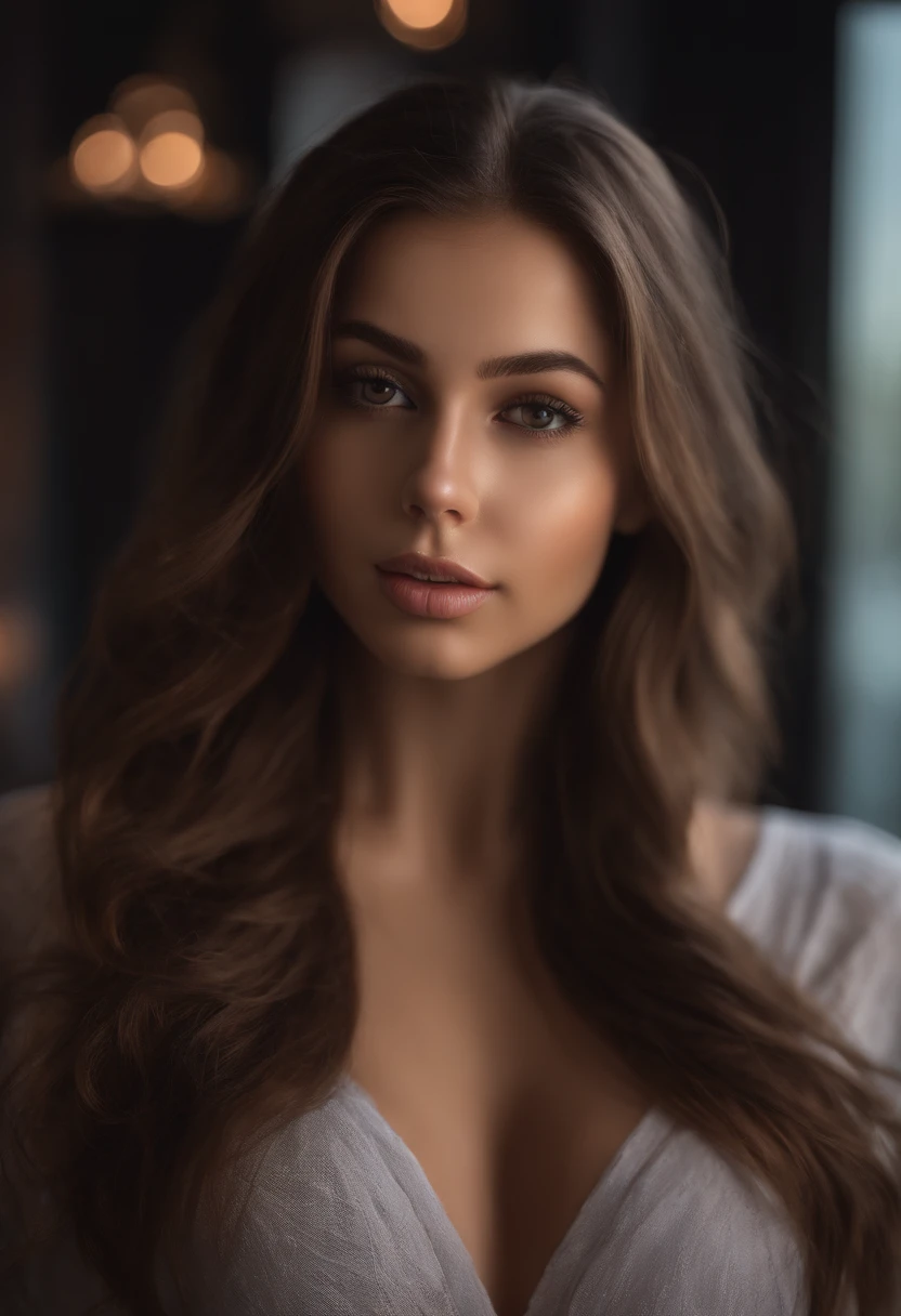 arafed woman fully , sexy girl with brown eyes, ultra realistic, meticulously detailed, portrait sophie mudd, brown hair and large eyes, selfie of a young woman, dubai eyes, violet myers, without makeup, natural makeup, looking directly at the camera, face with artgram, subtle makeup, stunning full body shot in a night club, medium to large size bust