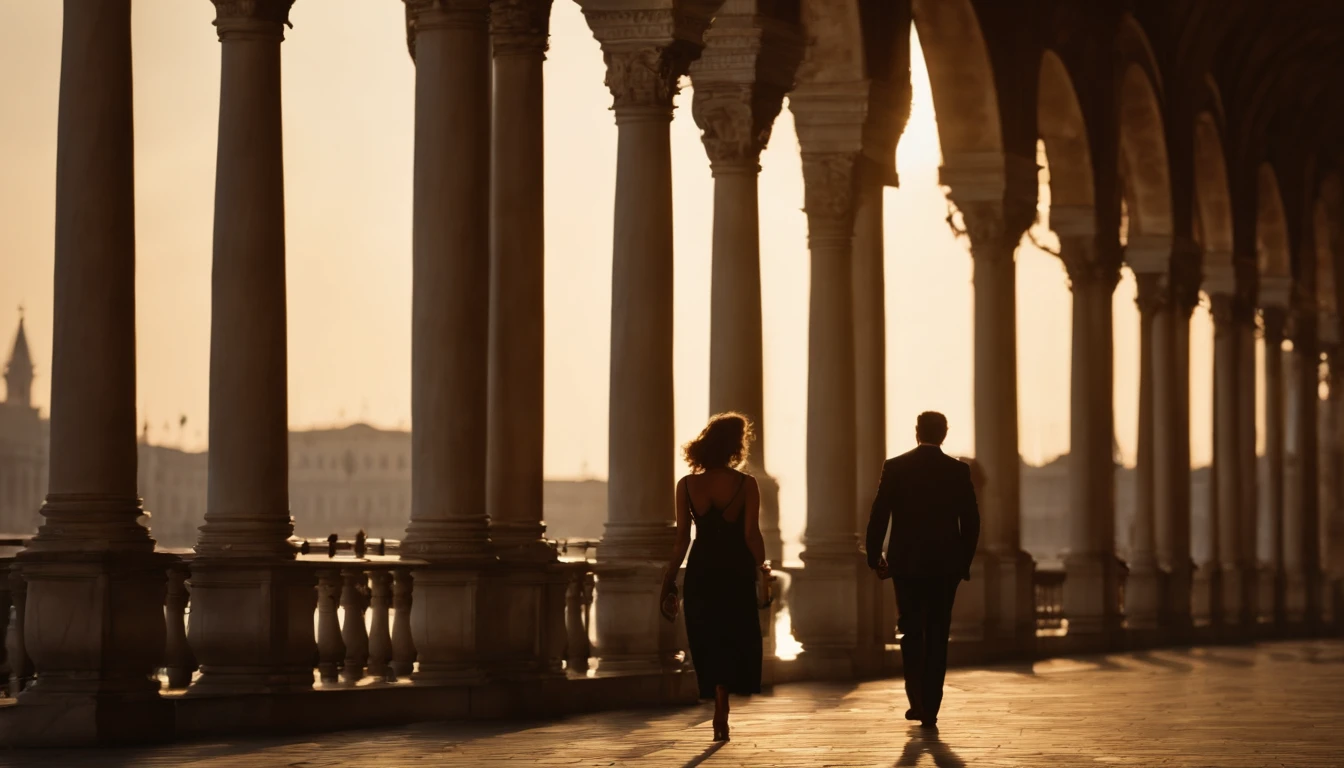 Hulk:1.1 e Mulher-Maravilha:1.1 are seen strolling hand in hand through Piazza San Marco, desfrutando da atmosfera animada
