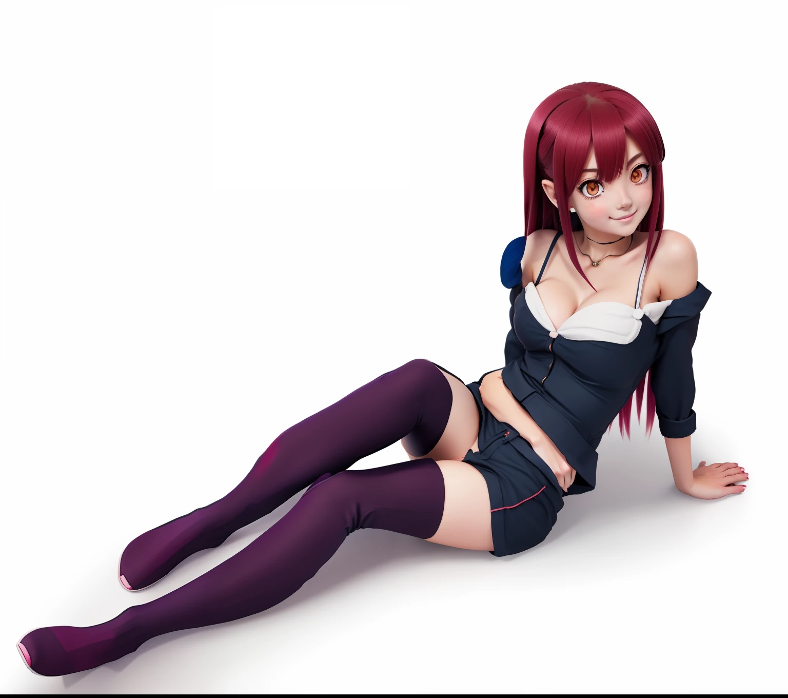 anime girl laying on the floor with her legs crossed, seductive anime girl, anime girl named lucy, the anime girl is crouching, casual pose, female anime character, beautiful anime girl squatting, attractive anime girl, (anime girl), an anime girl, relaxed pose, erza scarlet as a real person, render of april, full colored