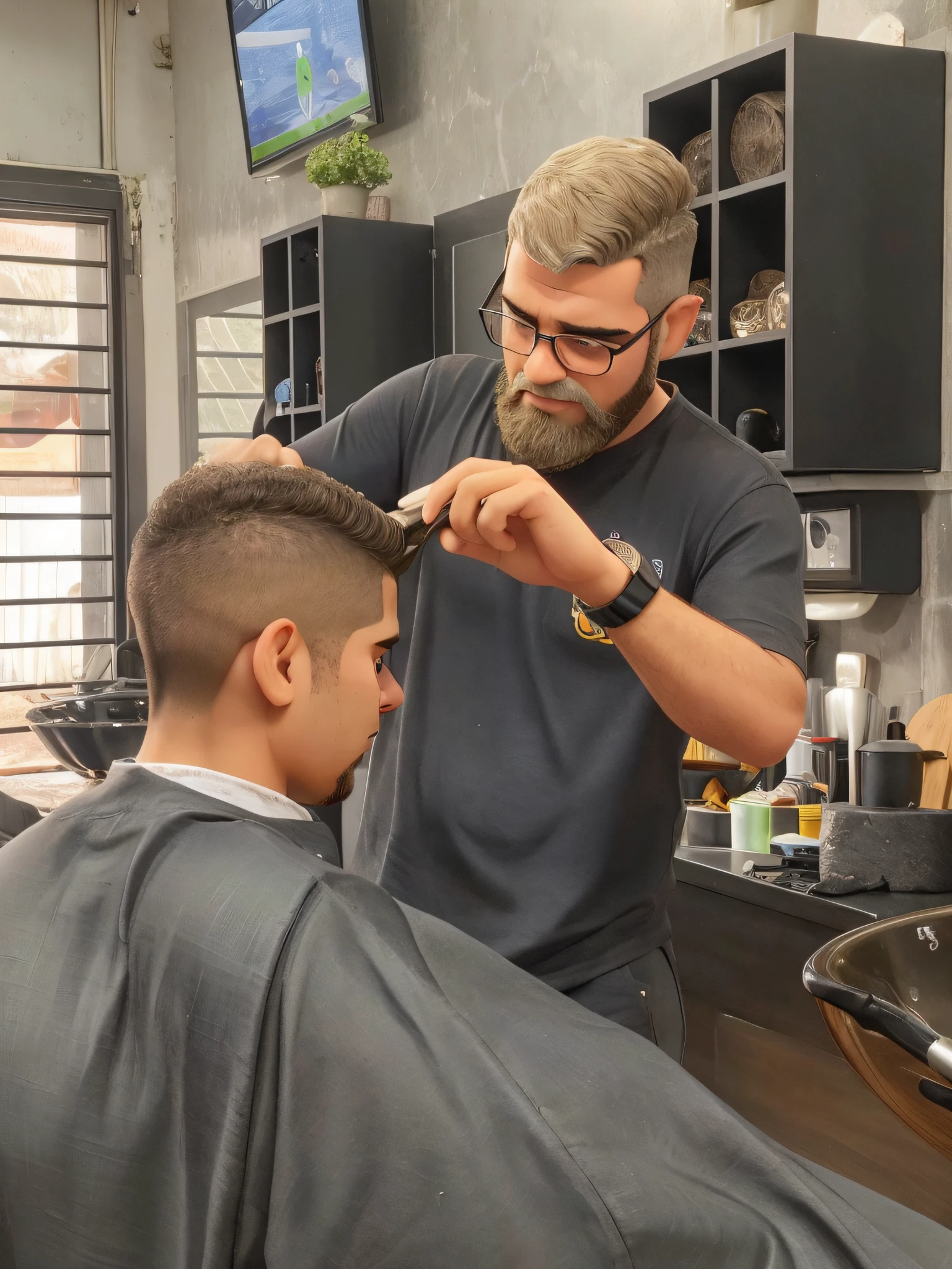 Hairdresser man looking at the camera