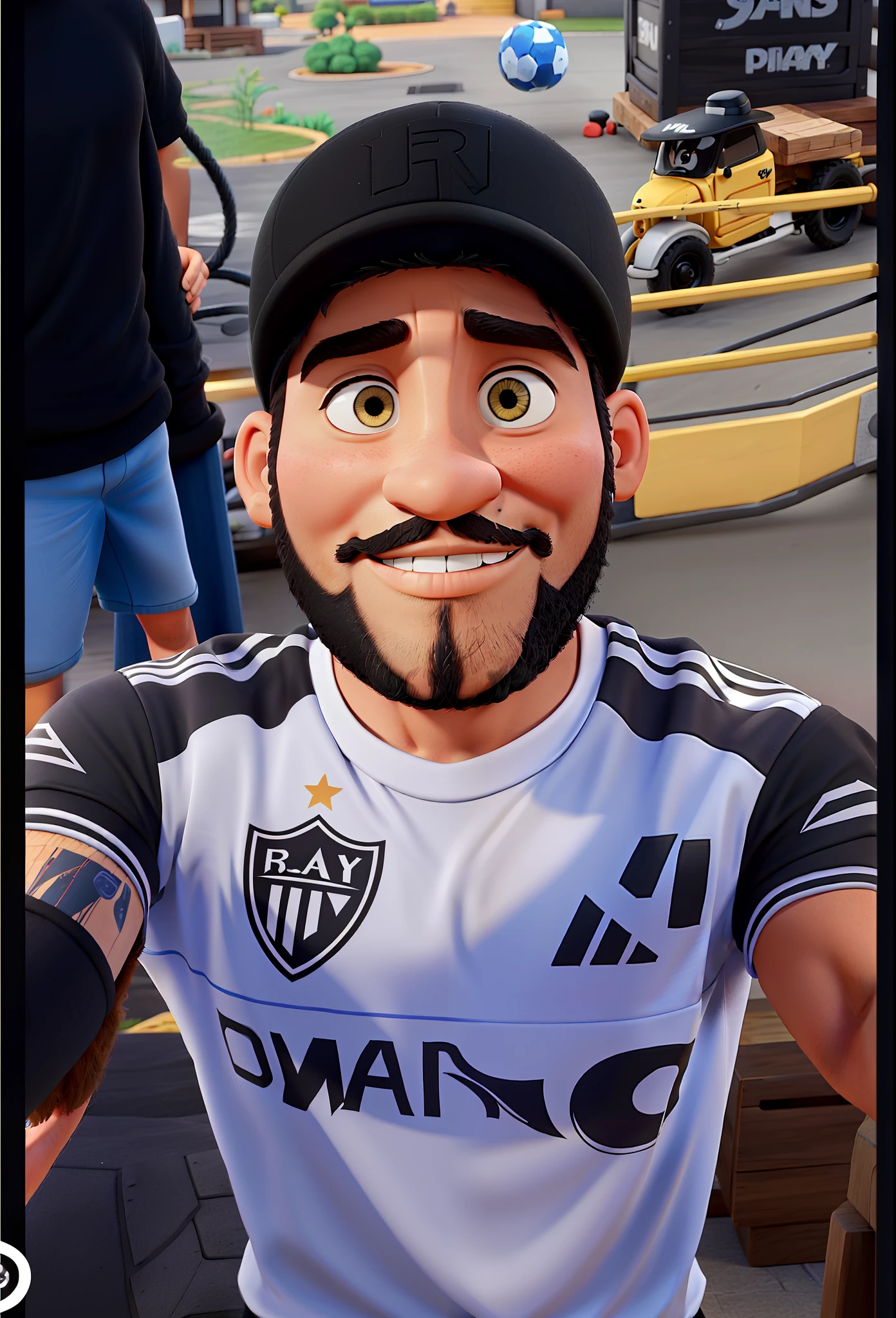 Um Homem negro estilo Disney Pixar, de barba, black cap, Atlético Mineiro shirt, alta qualidade, melhor qualidade