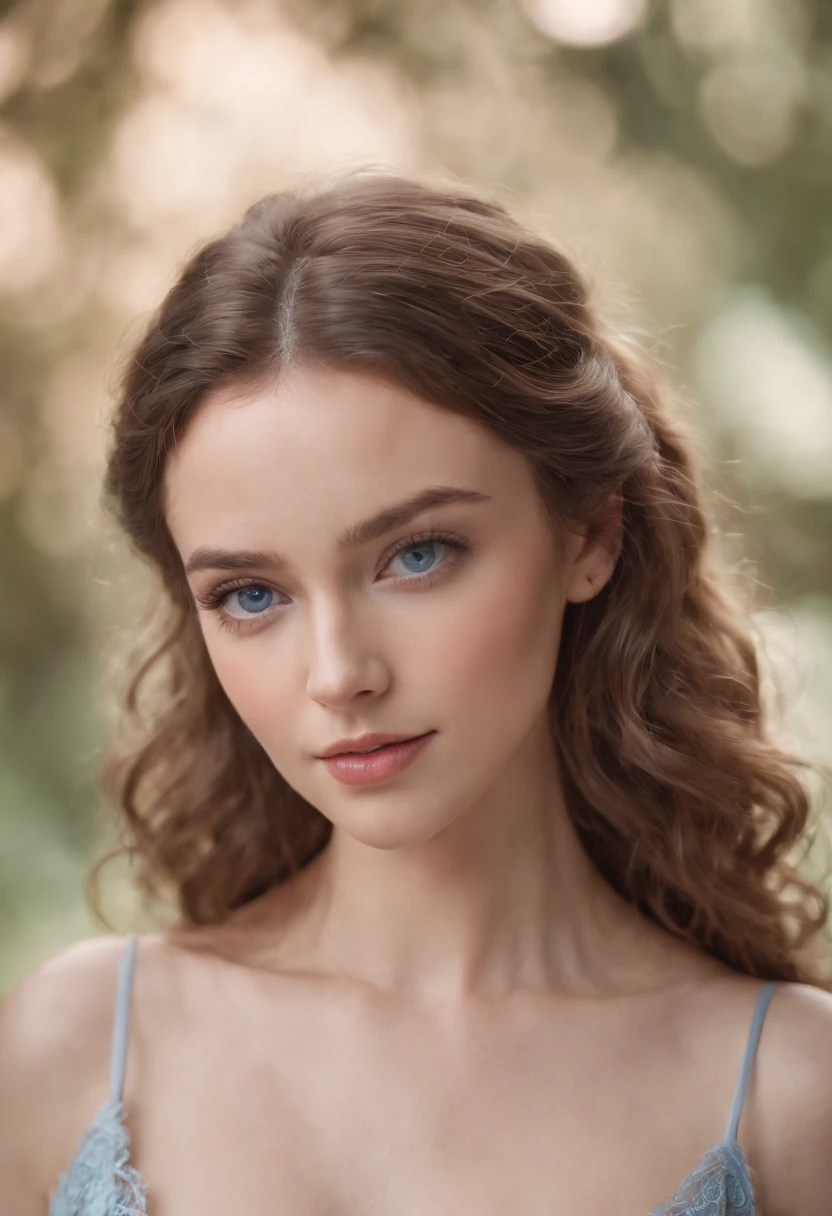 (best quality, highres, ultra-detailed), portraits, beautiful detailed face, curly hair, captivating blue eyes, petite figure, modest bust size, natural beauty
