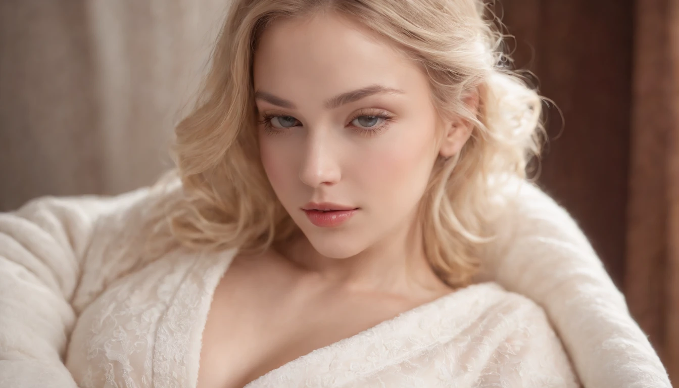 (Best quality,Realistic,Photorealistic:1.37),(hdr,hyper HD,Studio lighting),(Beautiful detailed face),(Long eyelashes),(beautiful detailed lips),(Relaxed expression),(Soft lighting),(18yo Girl),(Blonde hair),(Wearing a bathrobe),(Indentation slippage),(Medium breasts),(Exposed breasts),(Sleep peacefully),(Hot and cozy atmosphere),(Vivid colors),(Sensual),(Smooth skin),(Curved silhouette),(Laid),(Comfortable and welcoming),(Intimate mood),(Dreamy),(serene),(Luxurious),(private),(Ultra-fine painting),(Delicate),(Subtle details ),(muted tones),(exalted),(attractive cleavage),(Alluring),(Masterpiece:1.2),(Colorful),(Tasteful ),(Feminine elegance),(Ethereal),(Visual poetry),(creative lighting),(impressionistic),(Breathtaking),(Timeless beauty)