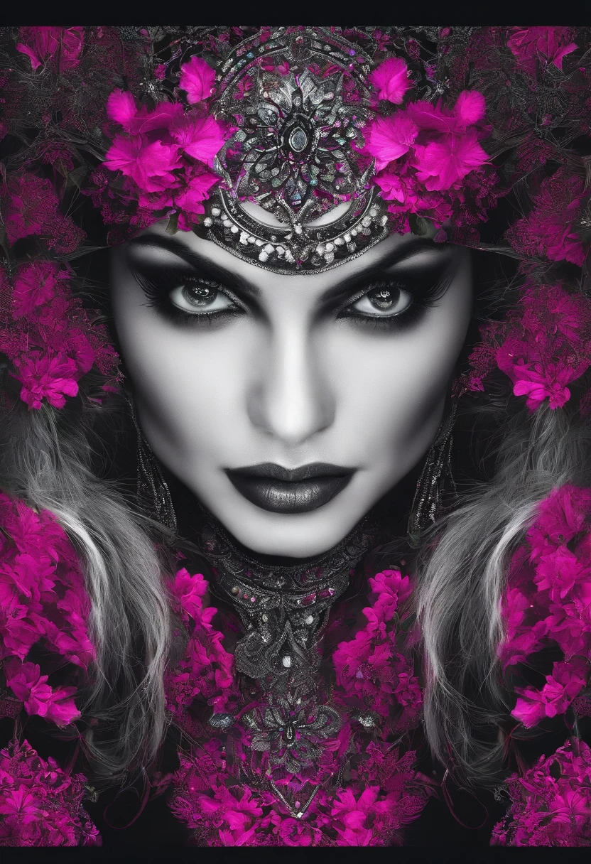 Antecedentes detalhados, master part, best quality, sorrir, enfeite, Hood, retrato, neon pink, grafity, Escuro, Noite, olhos brilhantes, luz roxa