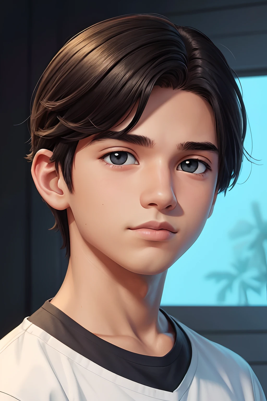 Jovem,garoto,menino,Camisa Preta,camisa black,jovem,(melhor qualidade: 0,8), Perfect anime illustration, Retrato em close-up extremo de um garoto,desenho animado de um menino com cabelo curso liso , digital illustration portrait, retrato colorido detal detailed illustration portrait, digital illustration -retrato dos desenhos animados, color digital illustration, Retrato estilizado, Retrato de Arte Digital,melhor qualidade),(alta qualidade)fundo luminoso