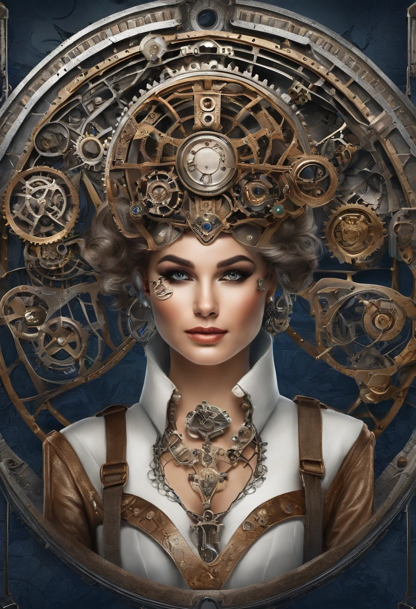 Hack girl style with laptop, White mechanical clothing, Silver short bob hair, Colorful pupils,Computer, Retro, cyber punk perssonage, Data center background, dark blue theme,