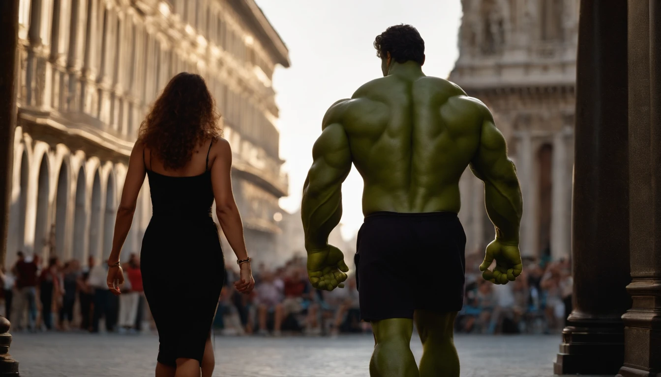 "Hulk e a Mulher-Maravilha, Strolling hand in hand, San Marco Square, desfrutando da atmosfera animada", realismo social, Detalhes altos, master part, best quality, alta qualidade, 4k, Super Detalhe, retina