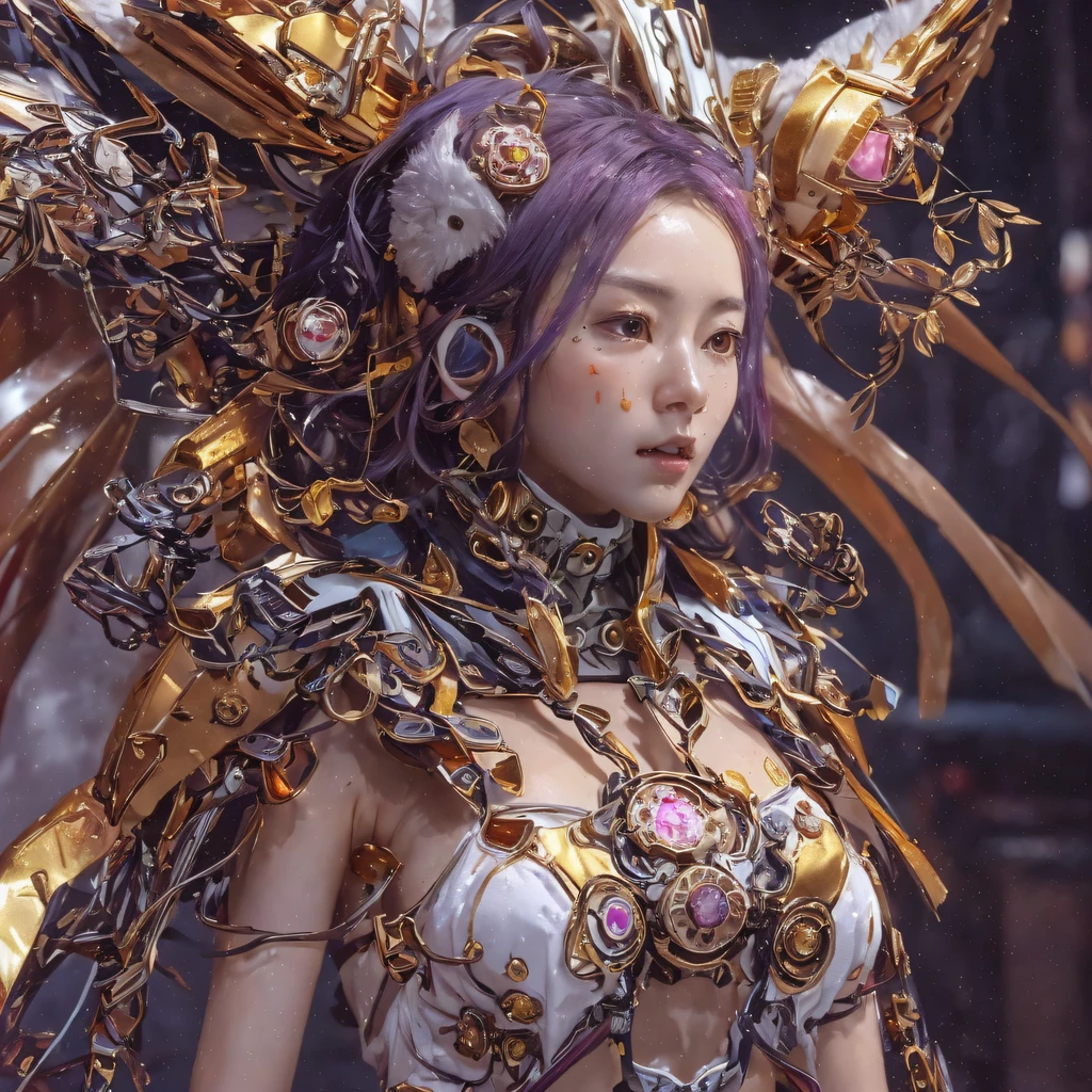 Light orange wind((Red and white mech girl))National wind circle,Flying nine-tailed fat skull flame ethereal toad star,Golden-black damask white rabbit fur bra,Fuchsia pink diamonds, Tulle burgundy diamond shin guard,CG ,Light orange full set of thick mechs,Giant,, Realistic secret girl rendering, detailed face of a asian girl, Reality in the secret world, Smooth CG art, Realistic. Cheng Yi, Realistic secret style, A lovely secret rendering, 8K portrait rendering, Render character art 8 K, Kawaii realistic portrait,Golden-black damask white rabbit fur bra,Fuchsia pink diamonds, Tulle burgundy diamond shin guard((ultra real detailed.mecha-girl)Mink cotton suit mech,Bright blue and white feathers gold silk shoulder pads,Shi Zhong Huhu female Taoist,Tailfire,Tattooed with,Genius ratio,Silicone texture,Short bright purple hair,3D modeling,4K,8K,16K smooth (Masterpiece, Top quality, Best quality, offcial art, Beauty and aesthetics: 1.2), Very detailed, Colorful, Most detailed, branches,mecha-girl, (Mards)mecha-girl(canyons), (Linen future mech girl), Angry fighting stance, looking at the ground, Batik linen bandana, Crane pattern long sleeve garment,Mecha Maiden Canyon(Abstract propylene splash:1.2), Dark clouds lightning background,Sprinkle with golden mech girl powder(realisticlying:1.4),Black color hair,Flour fluttering,rainbow background, A high resolution, the detail, RAW photogr, Sharp Re, Nikon D850 Film Stock Photo by Jefferies Lee 4 Kodak Portra 400 Camera F1.6 shots, Rich colors, ultra-realistic vivid textures, Dramatic lighting, Unreal Engine Art Station Trend, cinestir 800,Flowing black hair,(((Red and white mech girl))),Front view,Pure transparency,Wear boxing gloves,Ice is permeable to gas,Film light and shadow,Panorama ultra-wide angle,extremely happy,The texture of the real person is delicate,Strong visual impact,Hyper-detailing,Dream girl,Refined face,prettyeyes,high saturated,Wear reflective sunglasses with a thick gold thread,crystal-clear,Good interpe
