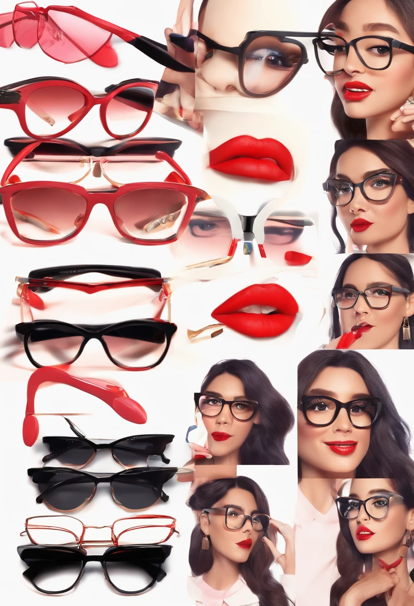 Estilo Pixar: There's a woman in glasses and red lipstick posing for a photo, wearing black rimmed glasses, ๐ ๐ ๐ ๐, wearing thin large round glasses, wearing black frame glasses, thick red lips, sexy red lips, wavy long black hair and glasses, imagem de perfil, thick glasses, red lips, !!wearing modern glasses!!, Briana Mora-inspired 3D Poster,Disney