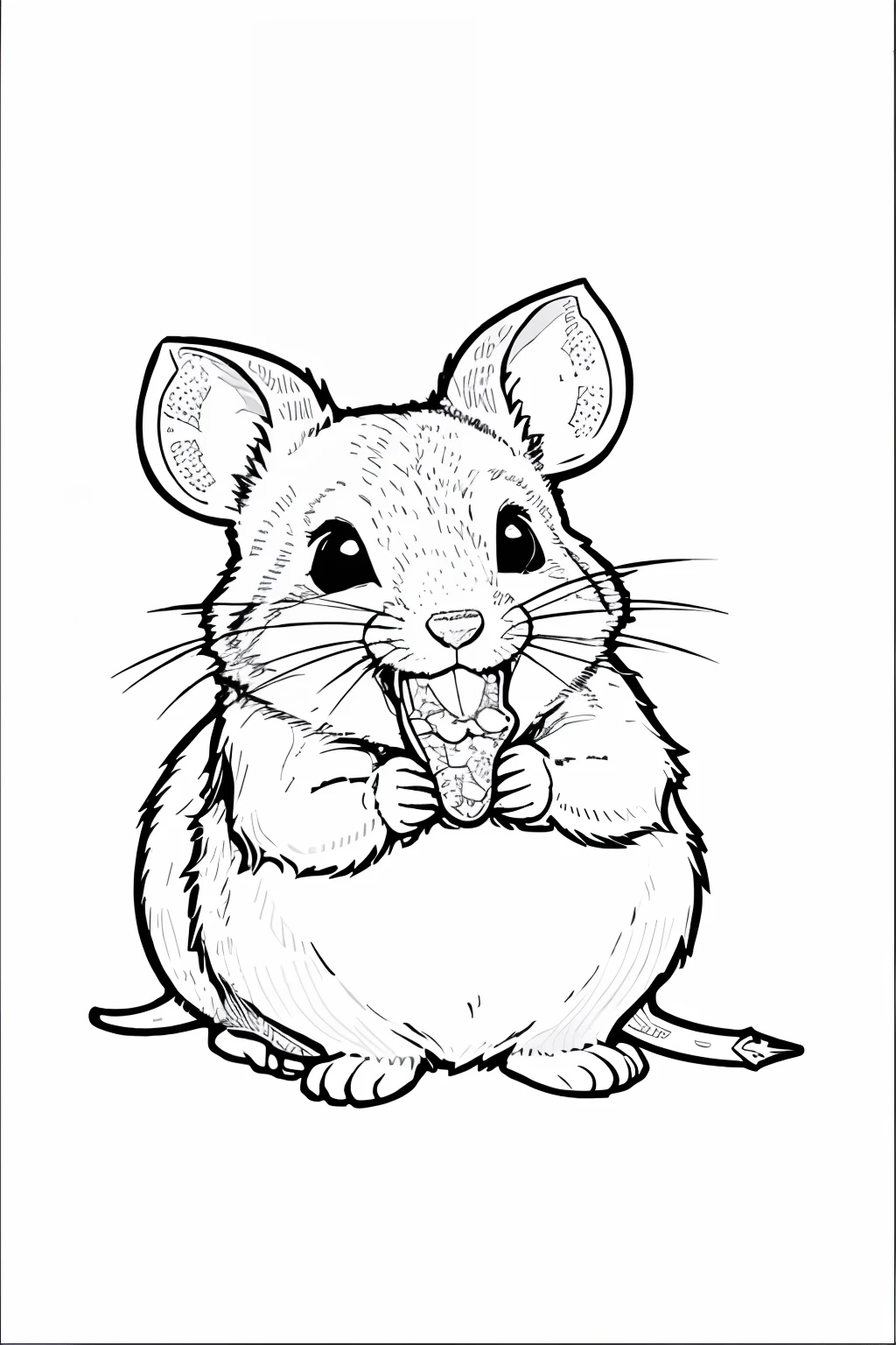 draw a colouring page of a rat is eating carrot.