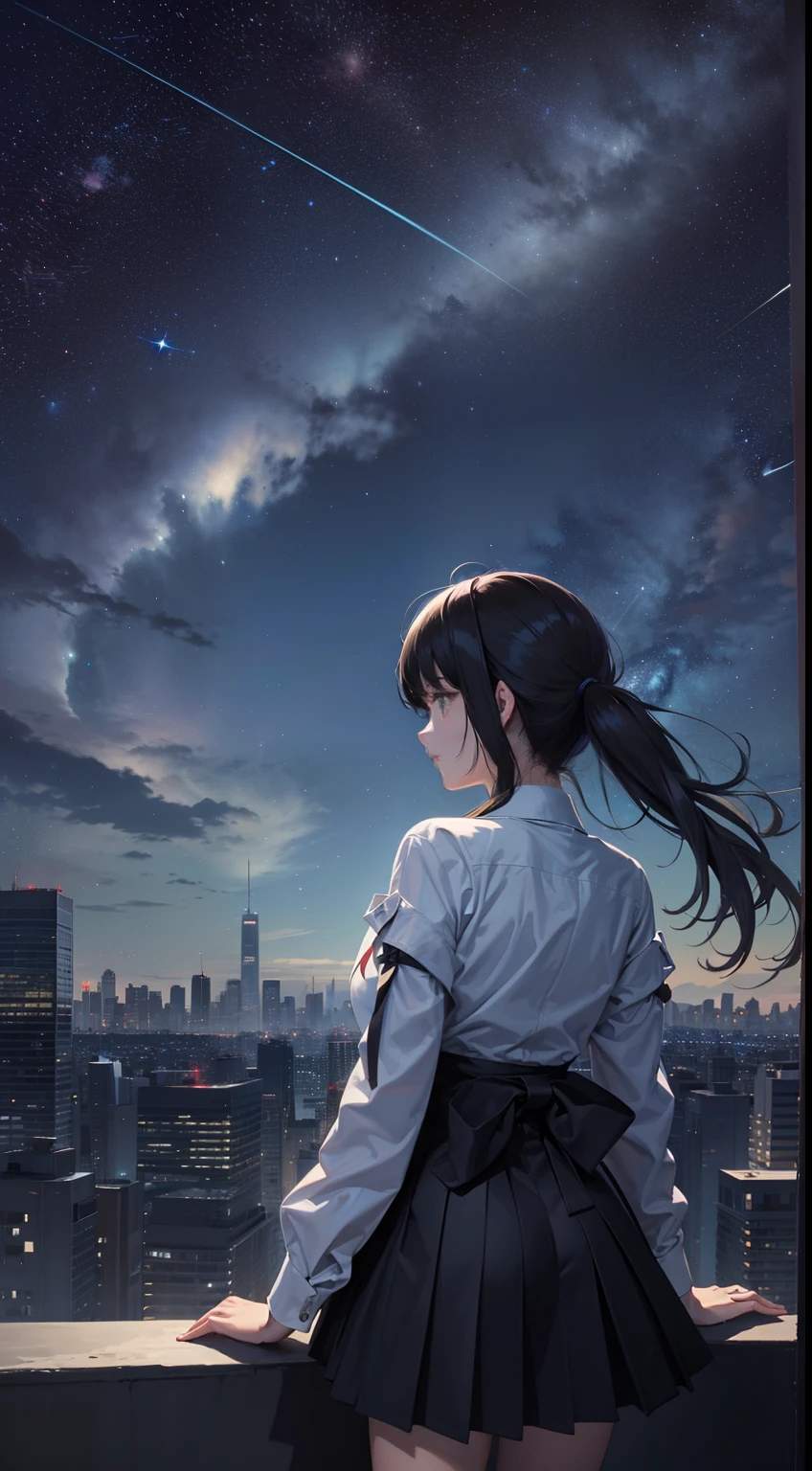 (masterpiece, best quality, high quality, highres),
1girl, best shadow,
(cityscape:1.3), (starry sky:1.3),