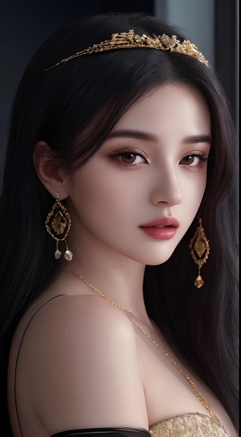 a close up of a woman wearing a gradient black crystal jewel veil and a gold head piece, stunning digital illustration, face covered in beautiful veil,4k highly detailed digital art, beautiful digital artwork, arabian beauty, beautiful digital illustration, 8k stunning artwork, 8k high quality detailed art, intricate wlop, detailed beauty portrait, arabian princess, detailed beautiful portrait, beautiful art uhd 4 k