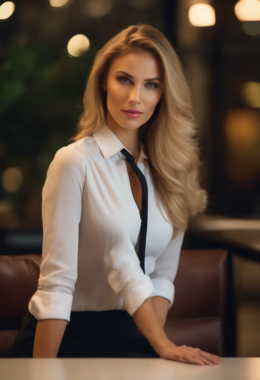 professional, (photographic 4k:1.1), (Dittmann Anna:0.3), (Marcos Ariano:0.3), (sharp focus:1.3), very high detail, wearing fashionable business clothes, Beautiful and detailed face, hazel eyes, long blonde hair, Body shape, office with large desk, with windows overlooking Barcelona's diagonal avenue, Cozy office (Night)
