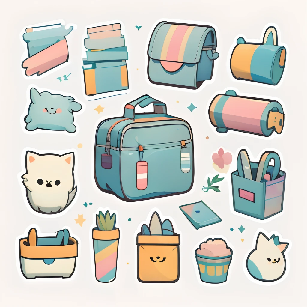 1 sticker, (stickers, a package bag), watercolor, white background, simple background, minimal, tiny, pastel color, vector style, no gradient,